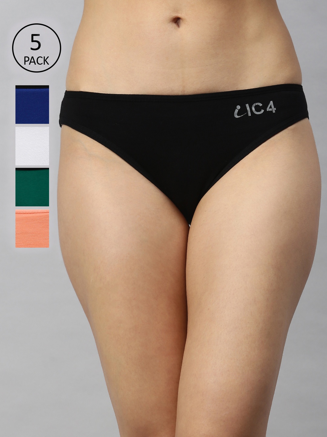 

IC4 Women Pack Of 5 Mid-Rise Printed Bikini Briefs 0BMWORB1001P5, Black