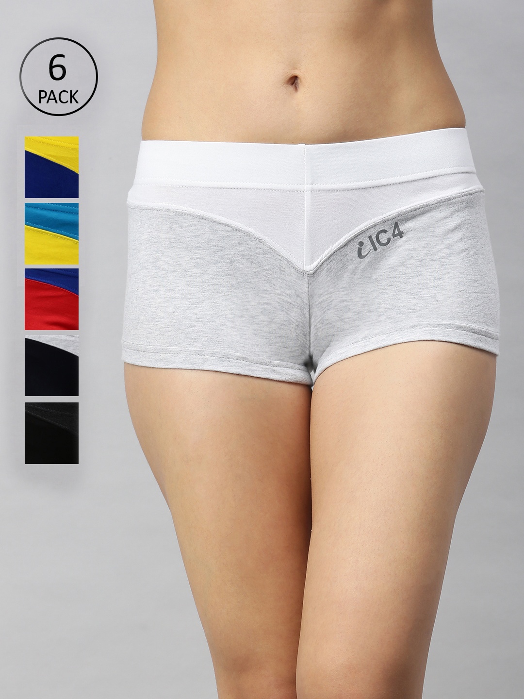 

IC4 Women Pack of 6 Colourblocked Designer Boy Shorts 01008P6, White