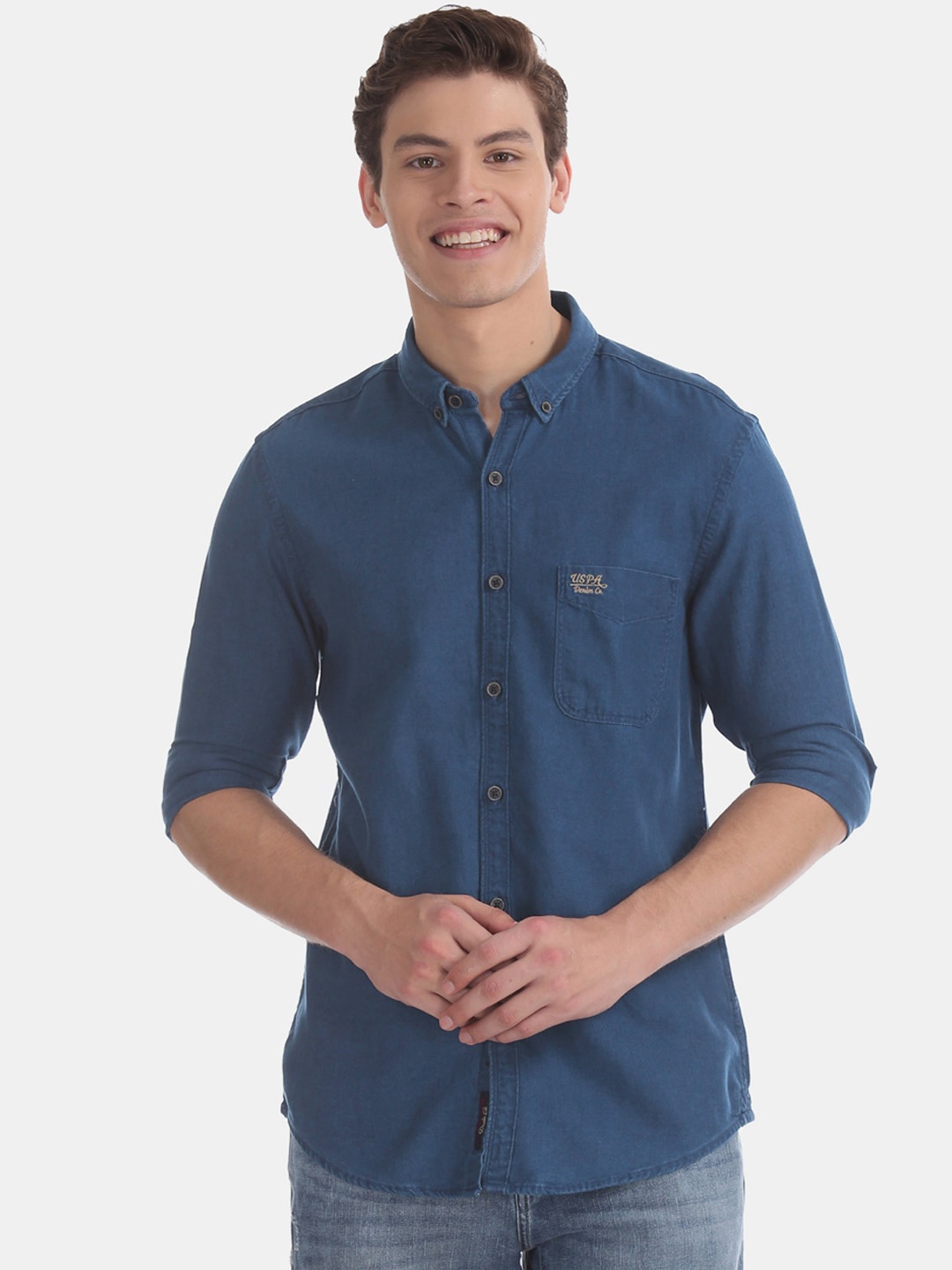

U.S. Polo Assn. Denim Co. Men Blue Slim Fit Solid Casual Shirt