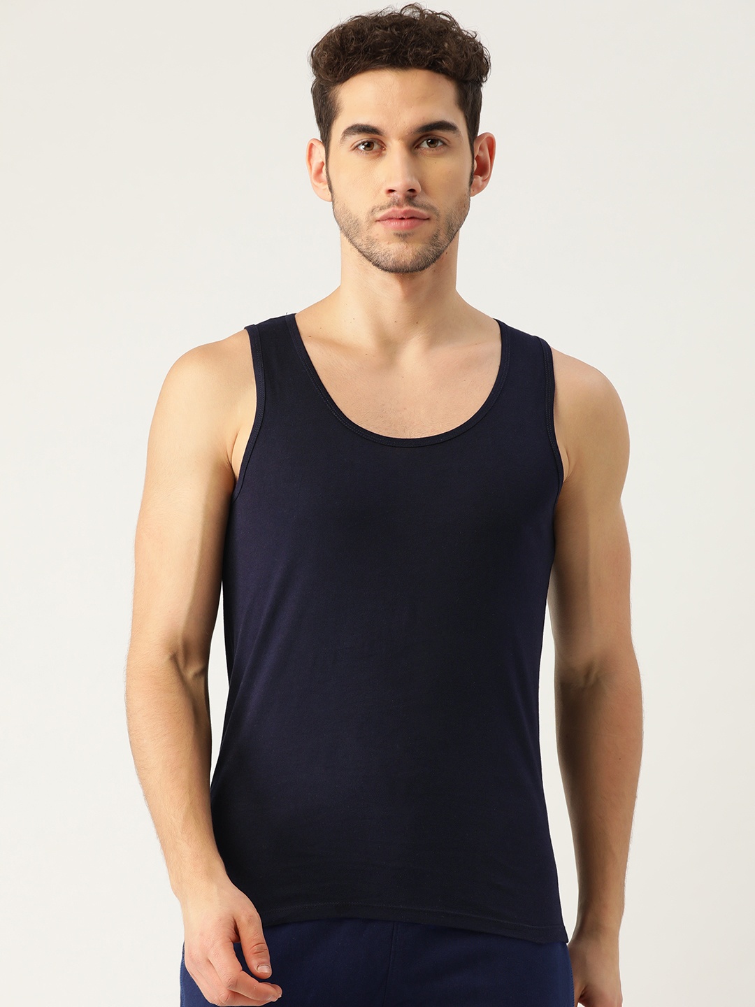 

ROMEO ROSSI Men Navy Blue Combed Cotton Solid Innerwear Vest