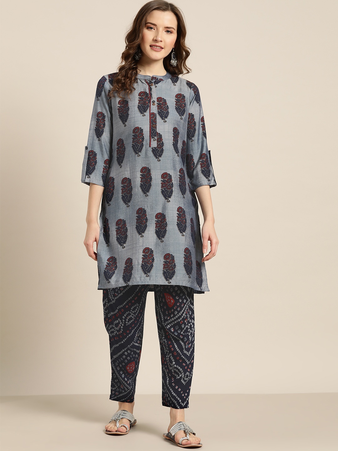 

Sangria Women Blue & Red Printed Kurta with Trousers