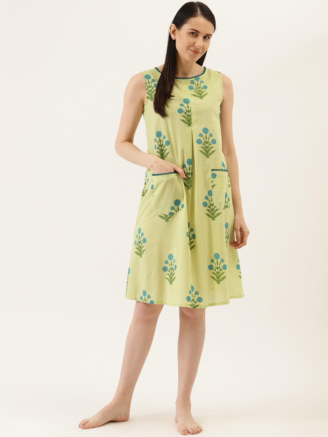 

pinwheel Lime Green & Blue Printed Cotton Nightdress