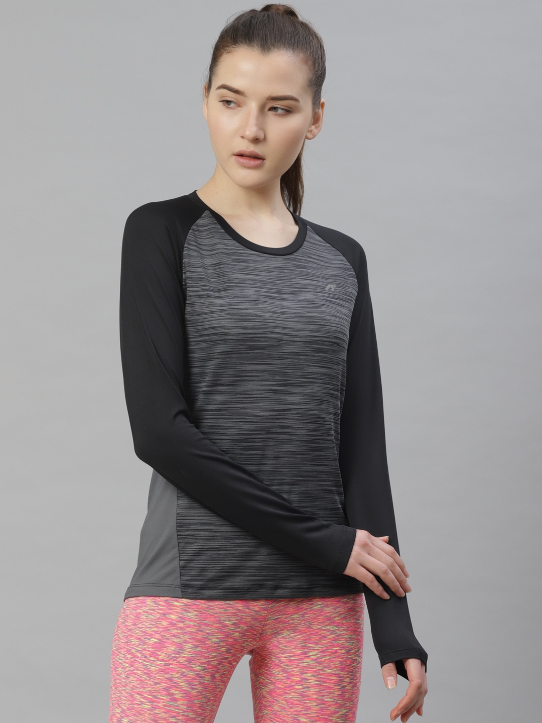 

Alcis Women Charcoal Grey Solid Slim Fit Round Neck T-shirt