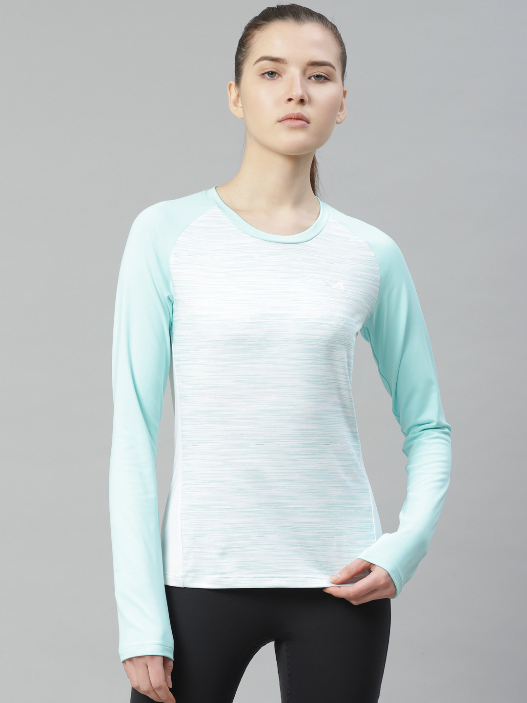 

Alcis Women White & Green Self-Design Slim Fit Round Neck T-shirt