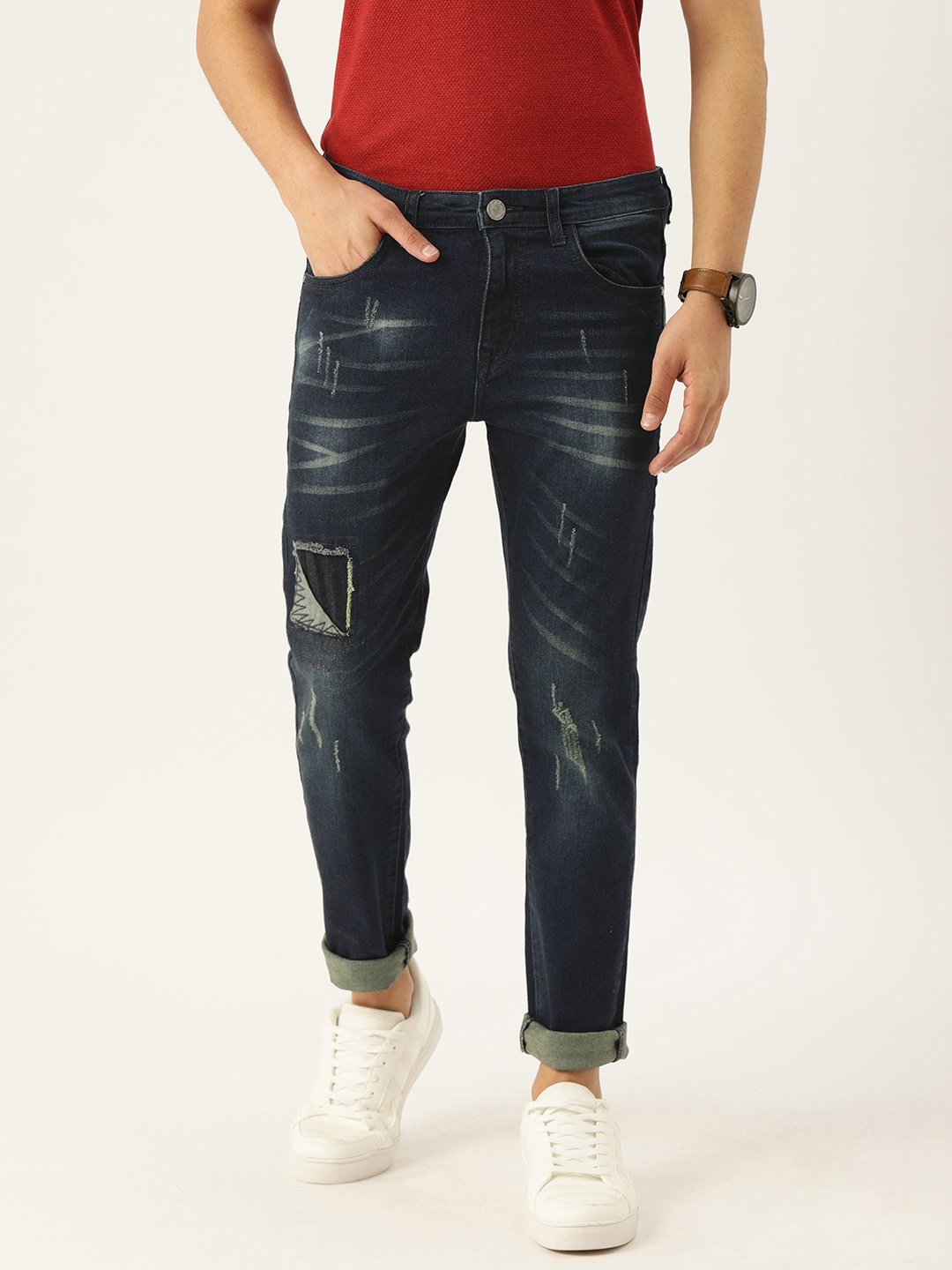 

Campus Sutra Men Blue Slim Fit Bio Wash Mid-Rise Mildly Distressed Jeans