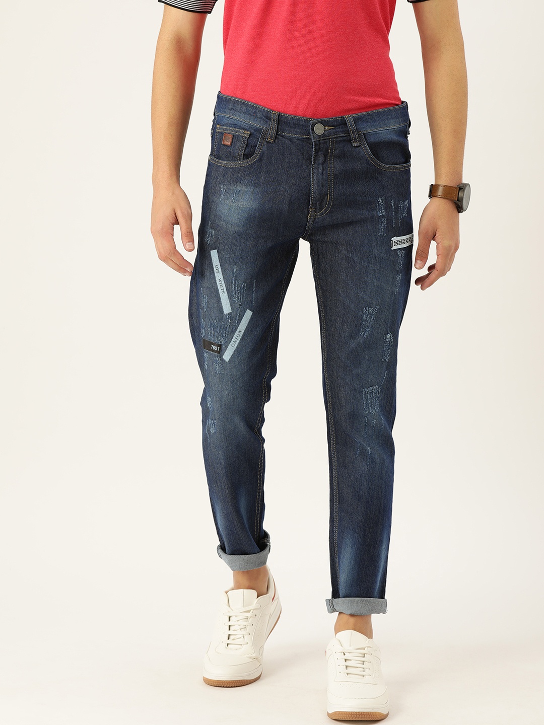 

Campus Sutra Men Navy Blue Slim Fit Mid-Rise Mildly Distressed Jeans
