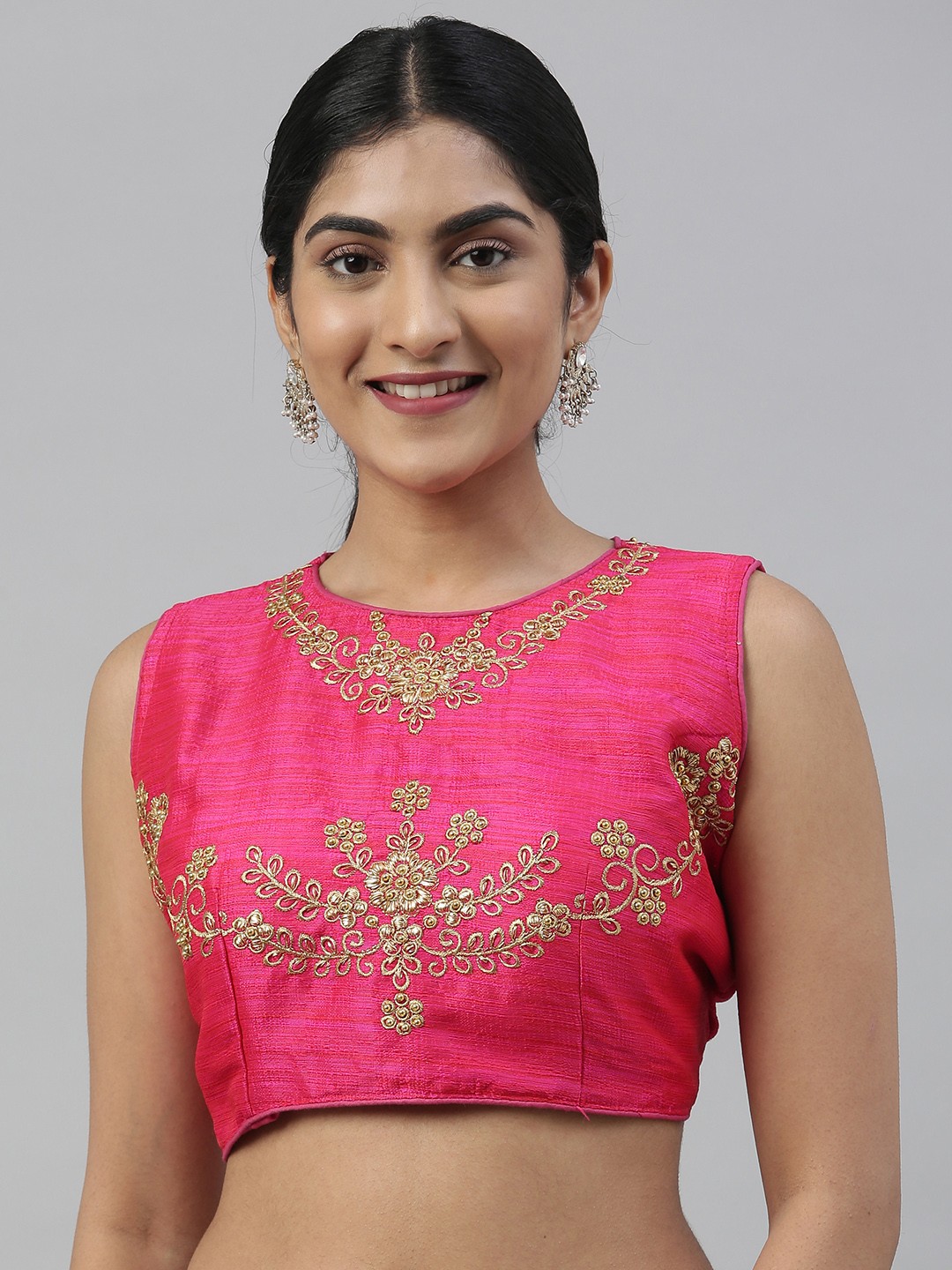 

MIMOSA Women Pink & Gold-Toned Embroidered Art Silk Saree Blouse