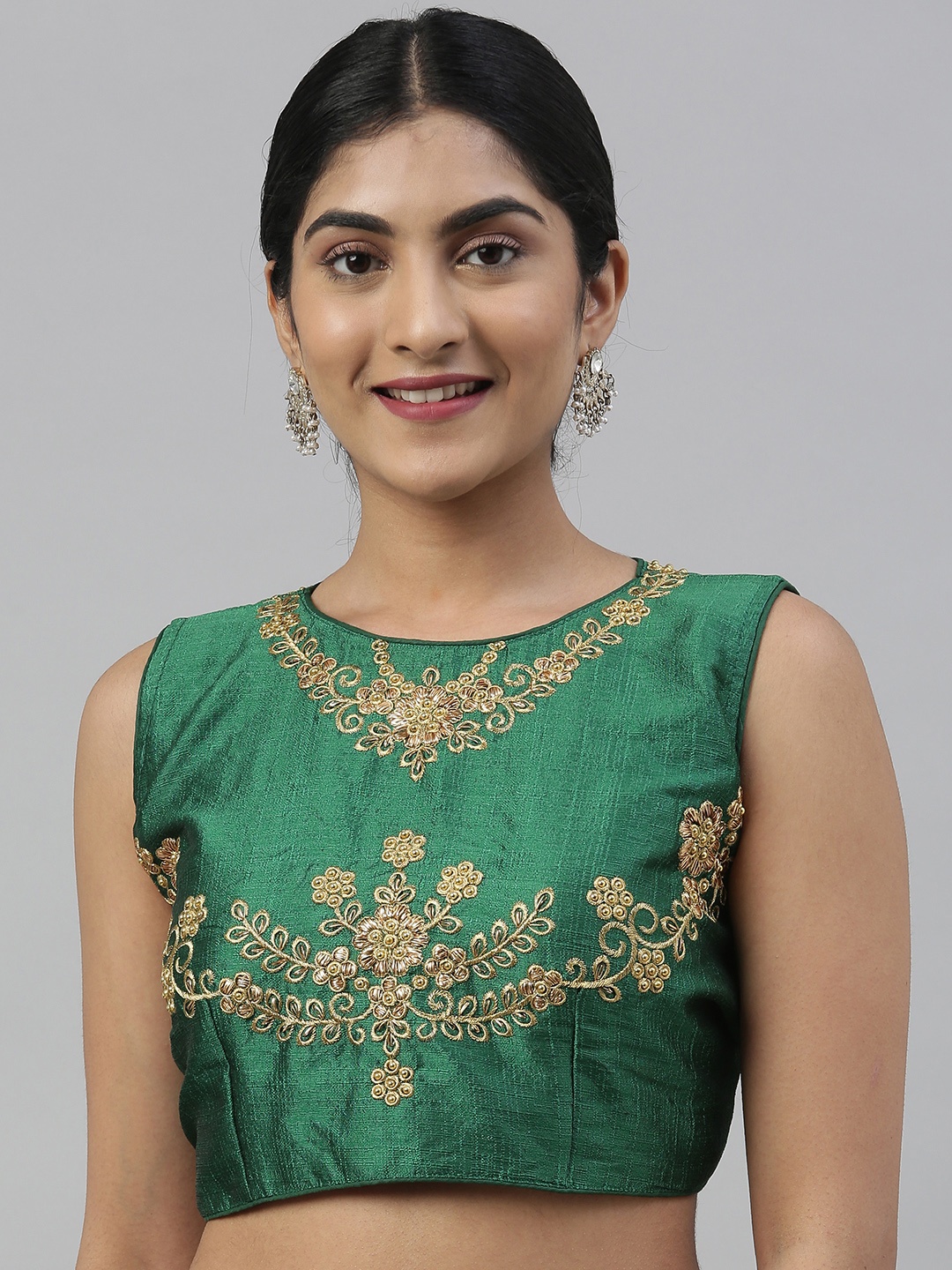 

MIMOSA Women Green & Gold-Toned Embroidered Art Silk Saree Blouse