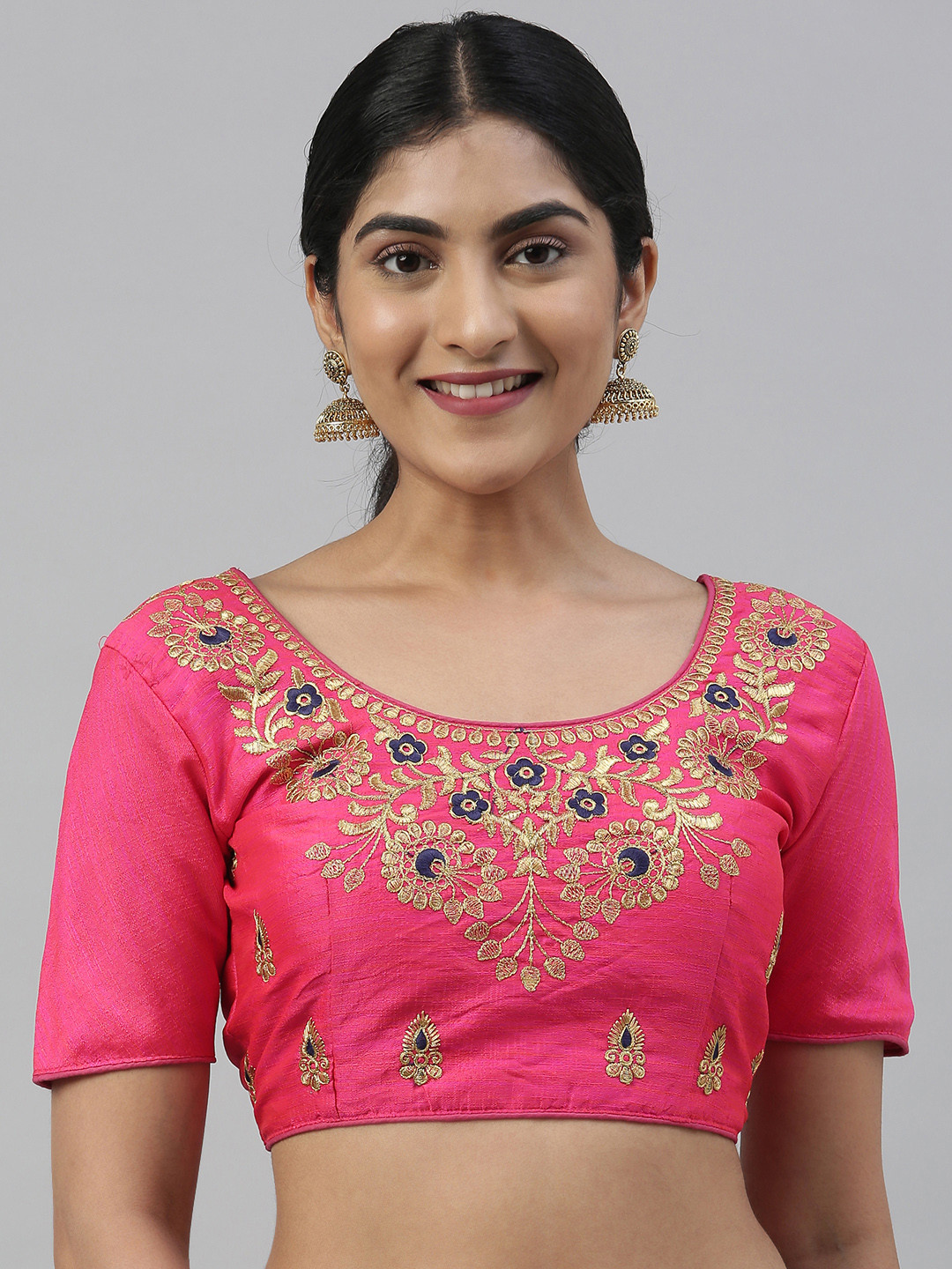 

Mimosa Women Red & Golden Zari Embroidered Saree Blouse, Pink