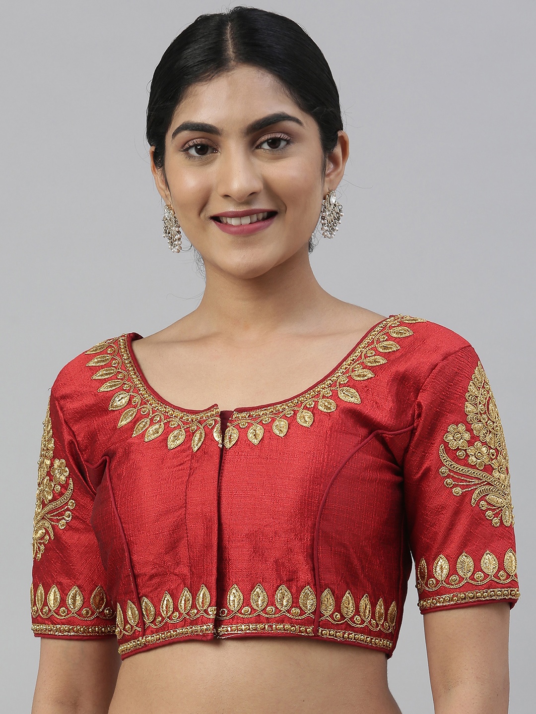 

MIMOSA Women Maroon & Gold-Toned Embroidered Art Silk Saree Blouse