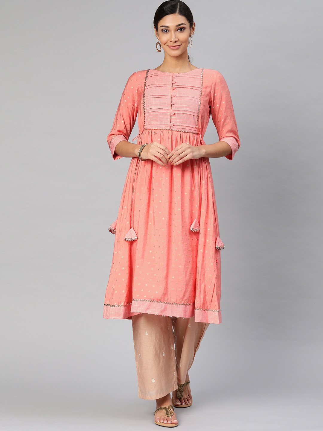 

Alena Women Pink & Beige Embellished Straight Kurta