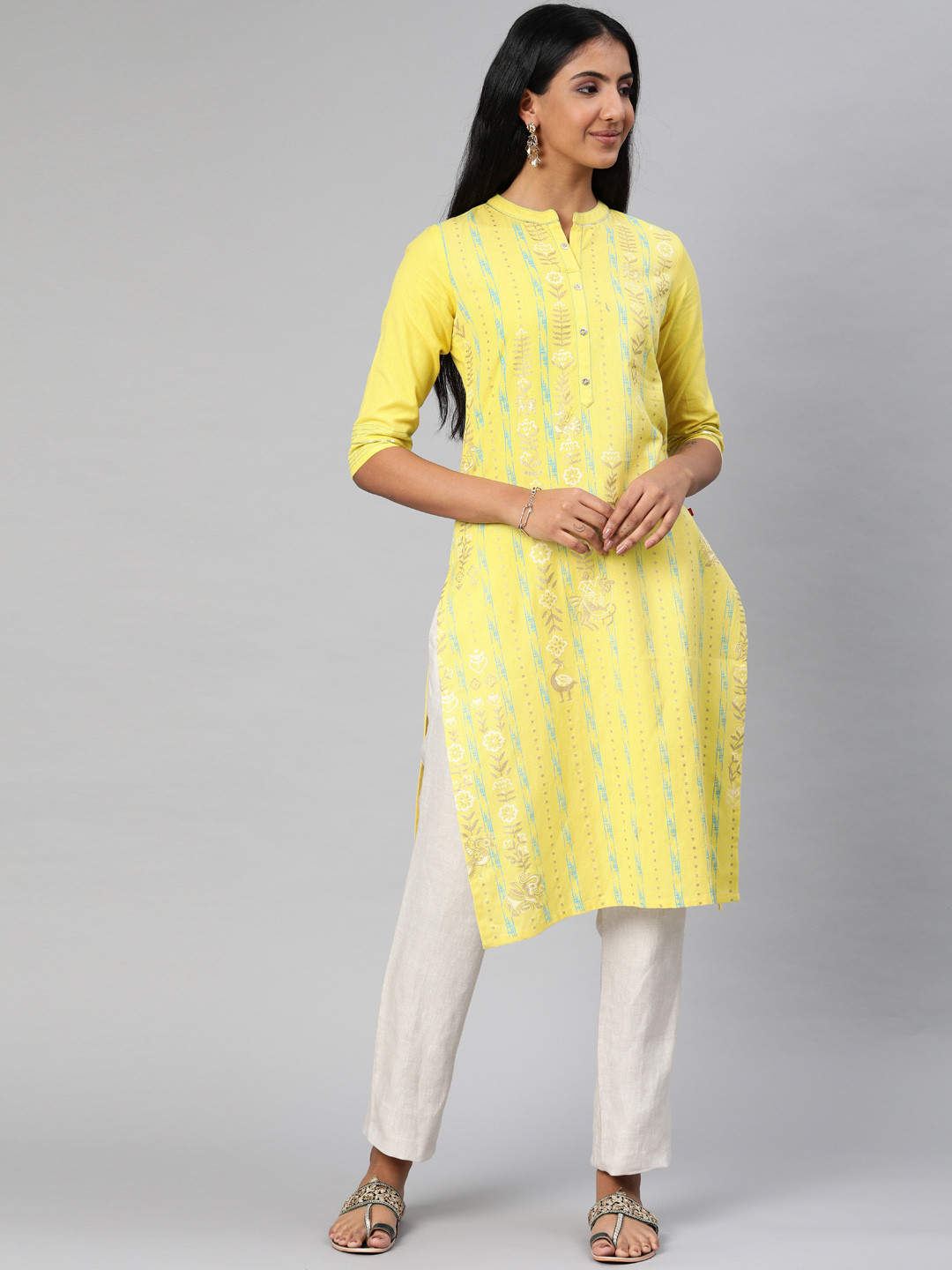 

Alena Women Yellow & Beige Printed Straight Kurta