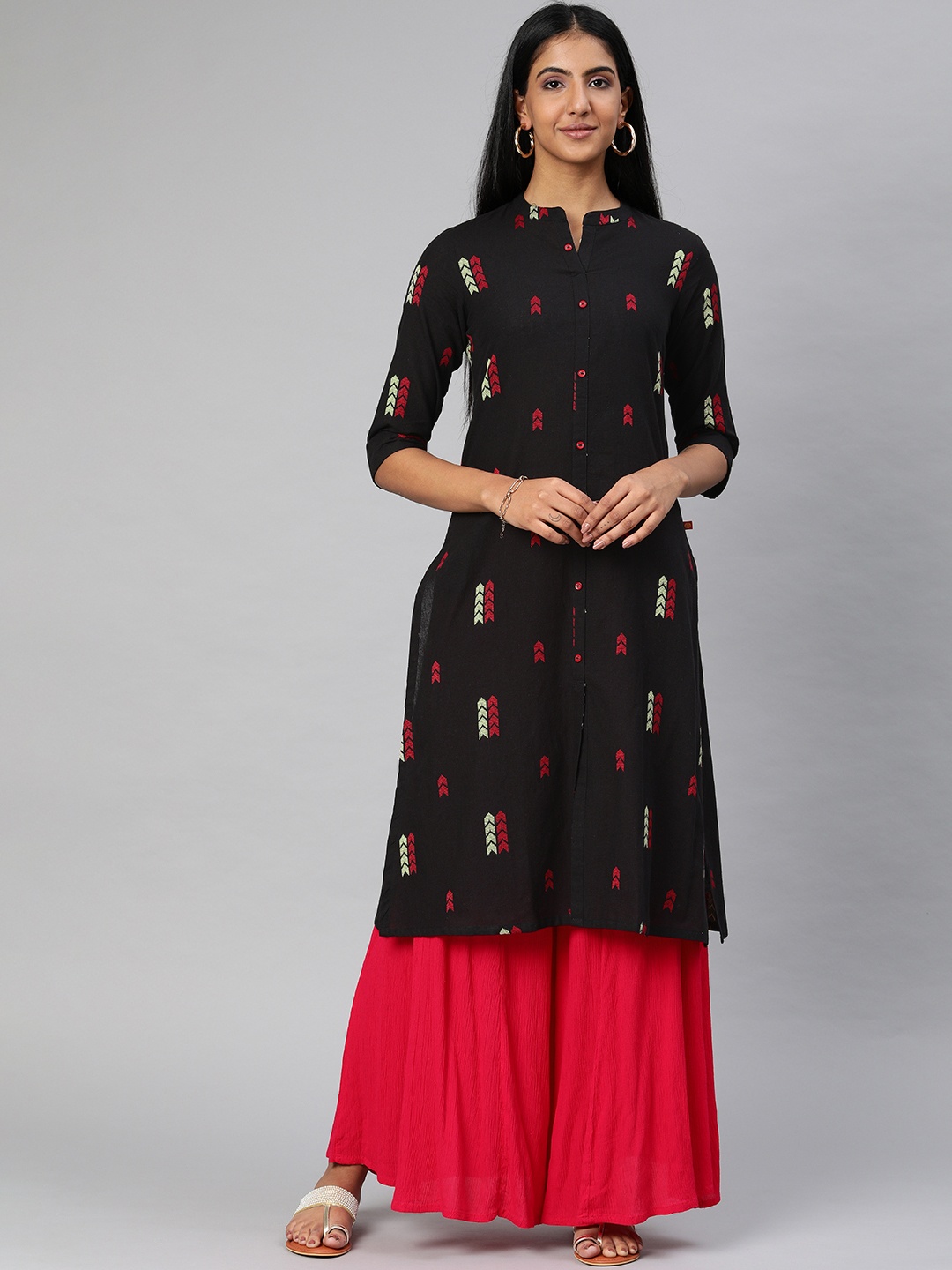 

Alena Women Black & Red Woven Design Straight Kurta