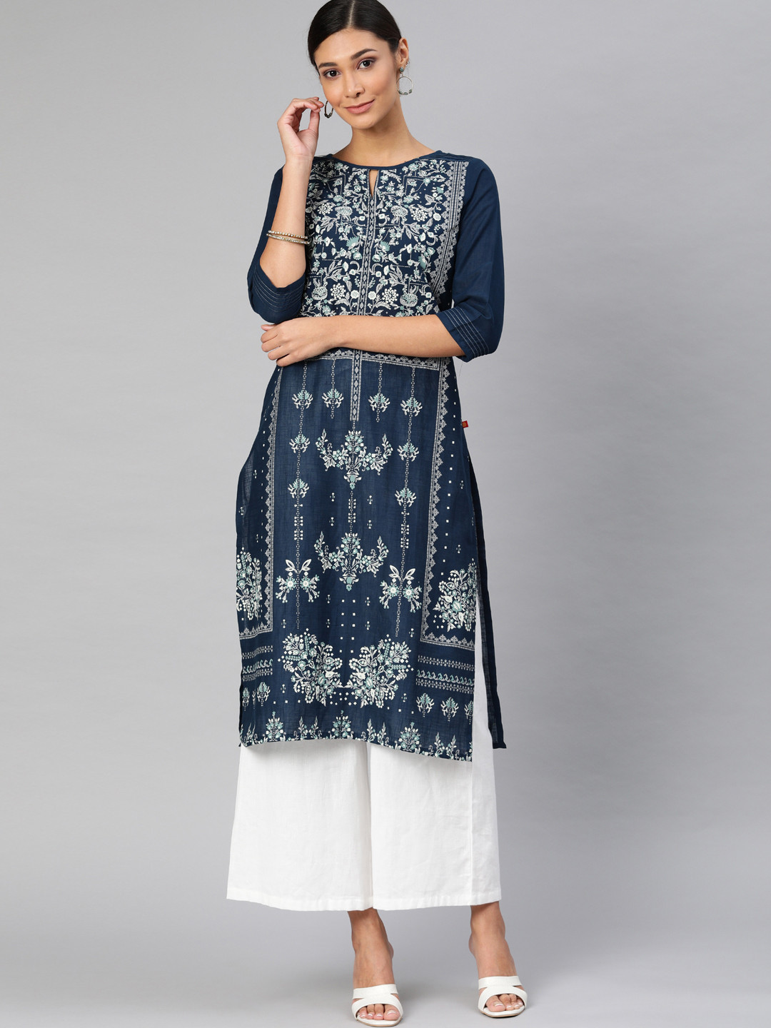 

Alena Women Navy Blue & White Printed Straight Kurta