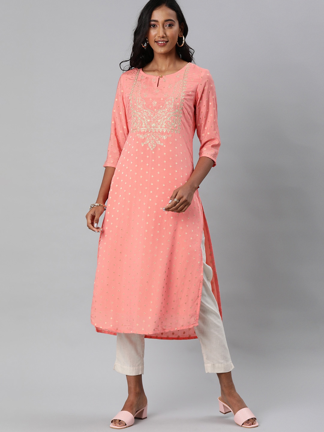 

Alena Women Pink Yoke Design Straight Kurta