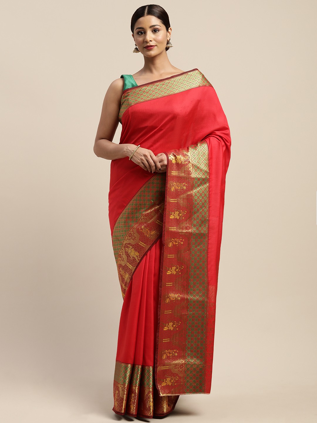 

Mitera Red & Golden Woven Design Saree