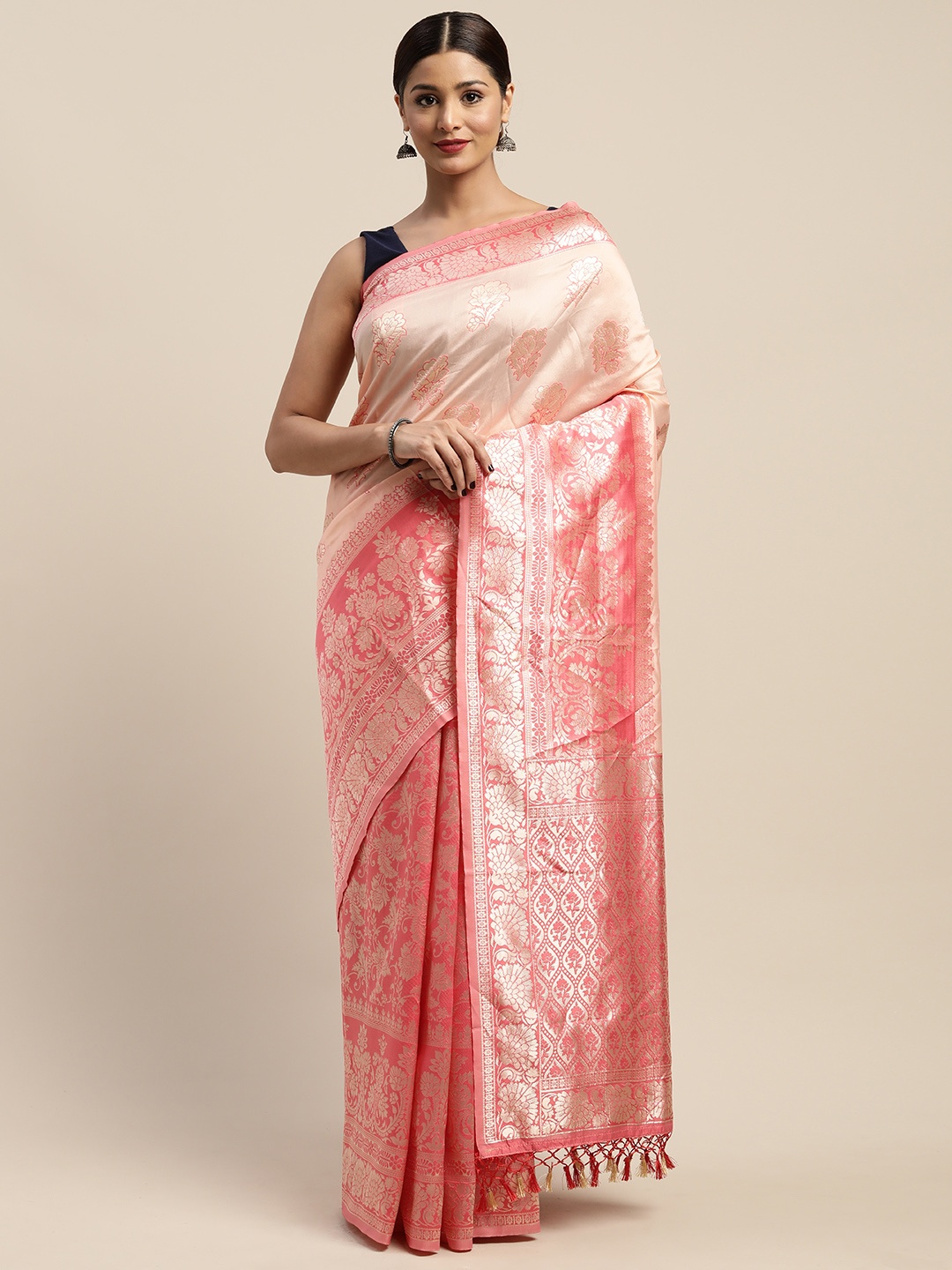 

Mitera Pink & Silver Woven Design Saree