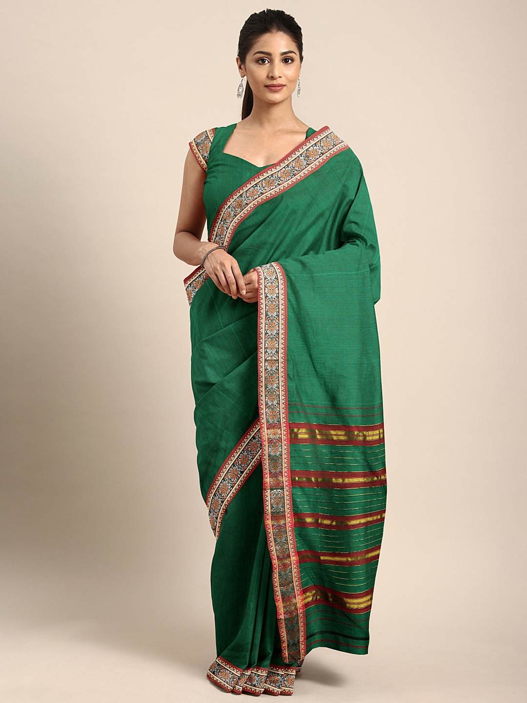 

KALINI Green Pure Cotton Solid Venkatgiri Handloom Saree