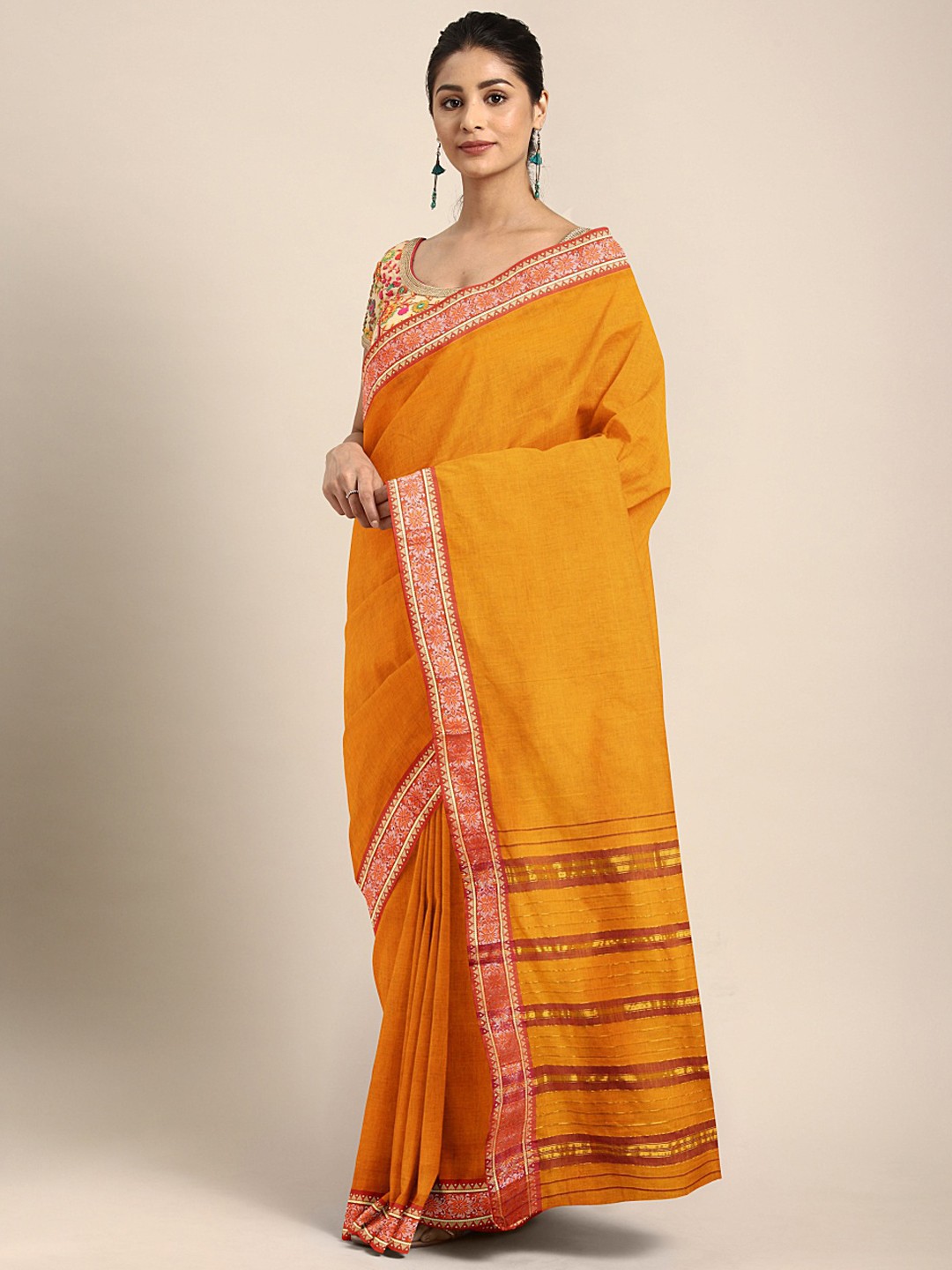 

KALINI Yellow Pure Cotton Solid Venkatgiri Saree