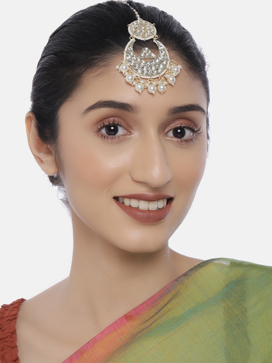 

LAIDA Gold-Plated Handcrafted Kundan & Pearl Maang Tikka
