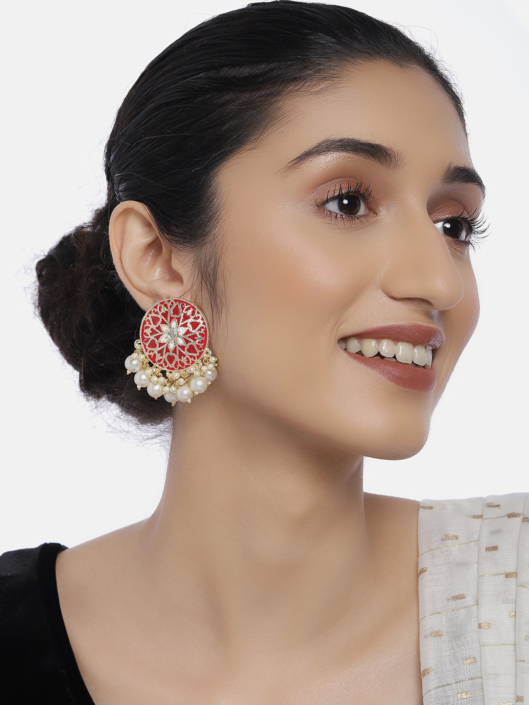 

LAIDA Gold-Plated & Red Embellished Circular Oversized Studs