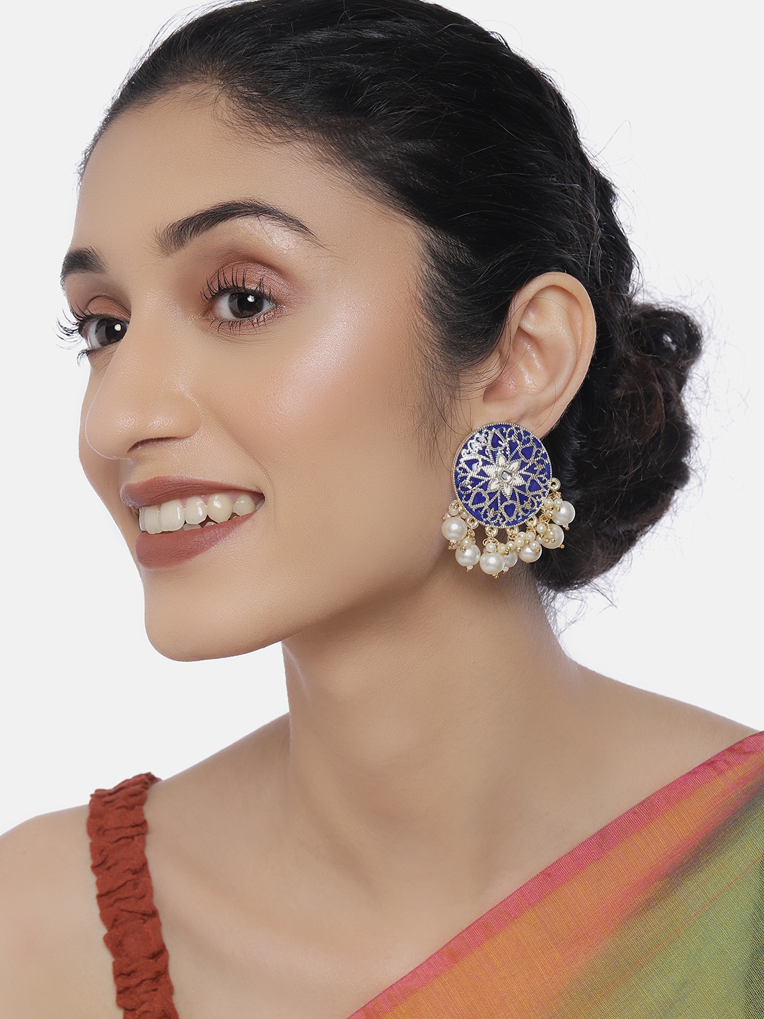 

LAIDA Gold-Plated & Blue Kundan Studded Classic Studs
