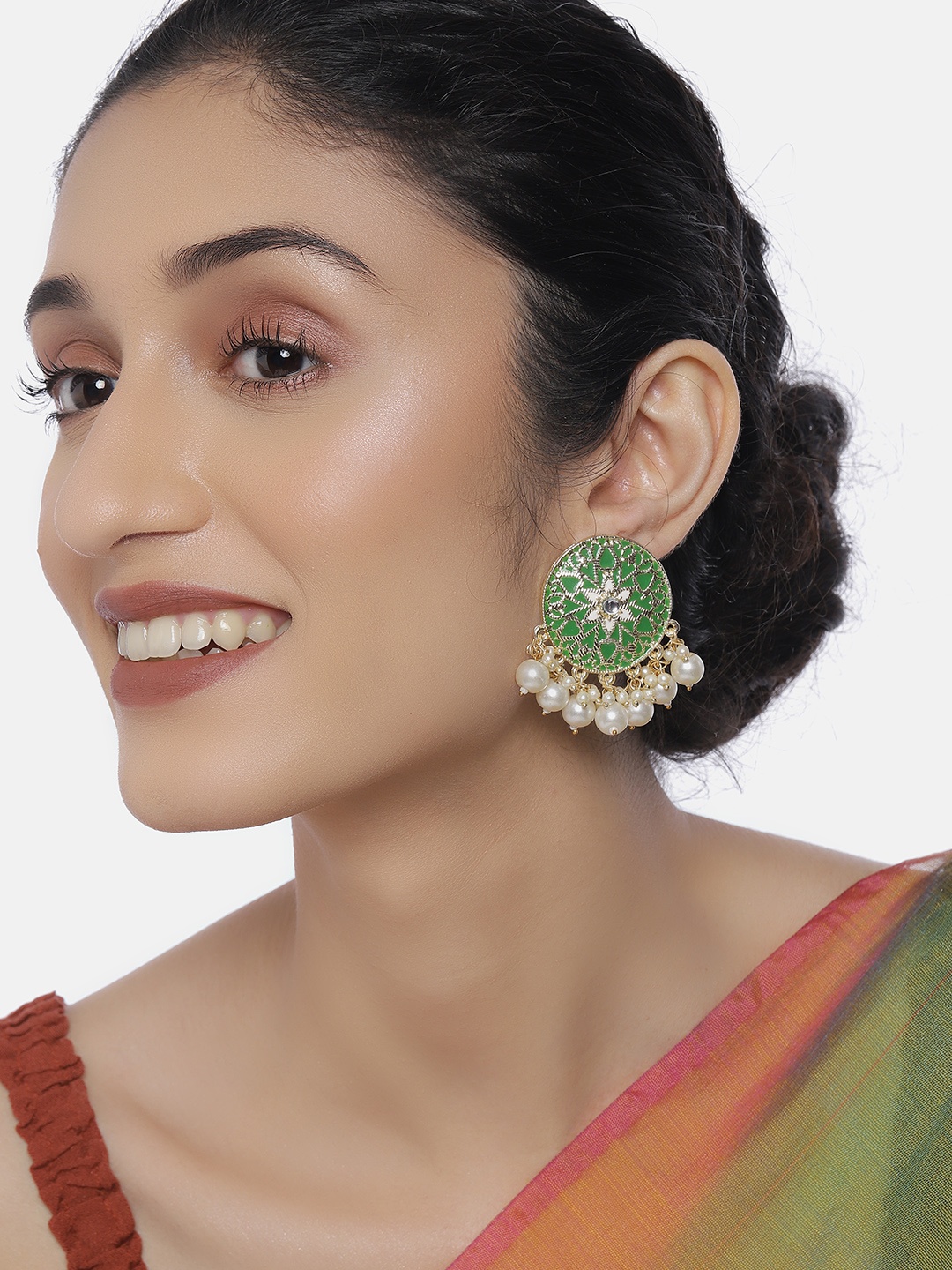 

LAIDA Gold-Plated & Green Kundan Studded Classic Studs