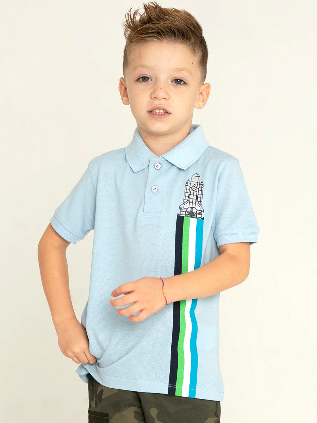 

Cherry Crumble Kids Blue Striped Polo Collar T-shirt