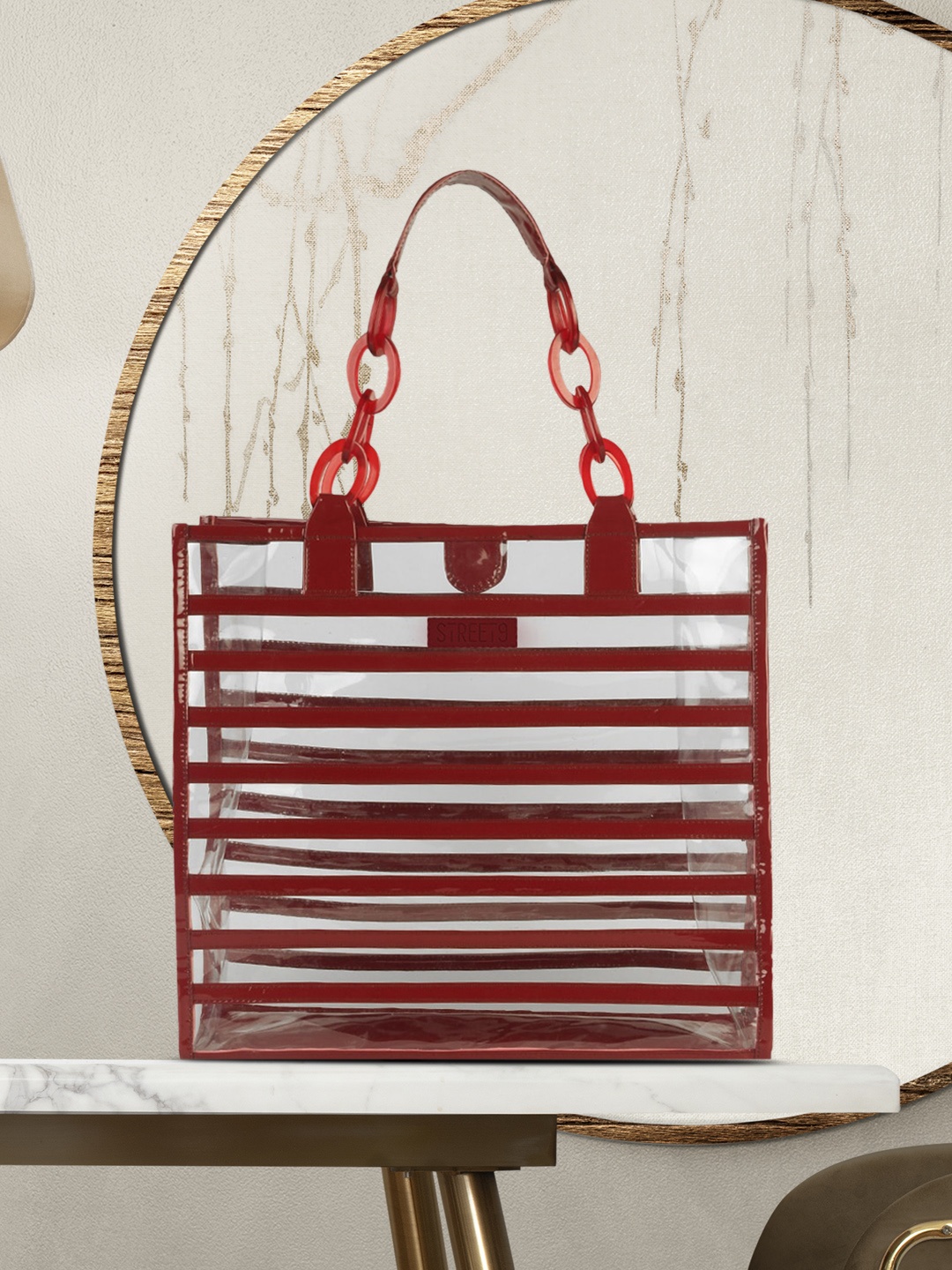 

STREET 9 Transparent & Red Solid Tote Bag