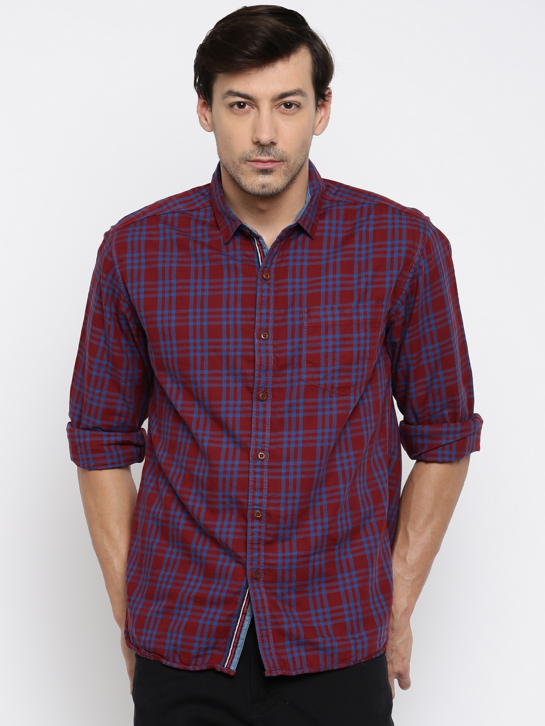 

Locomotive Maroon Checked Casual Shirt