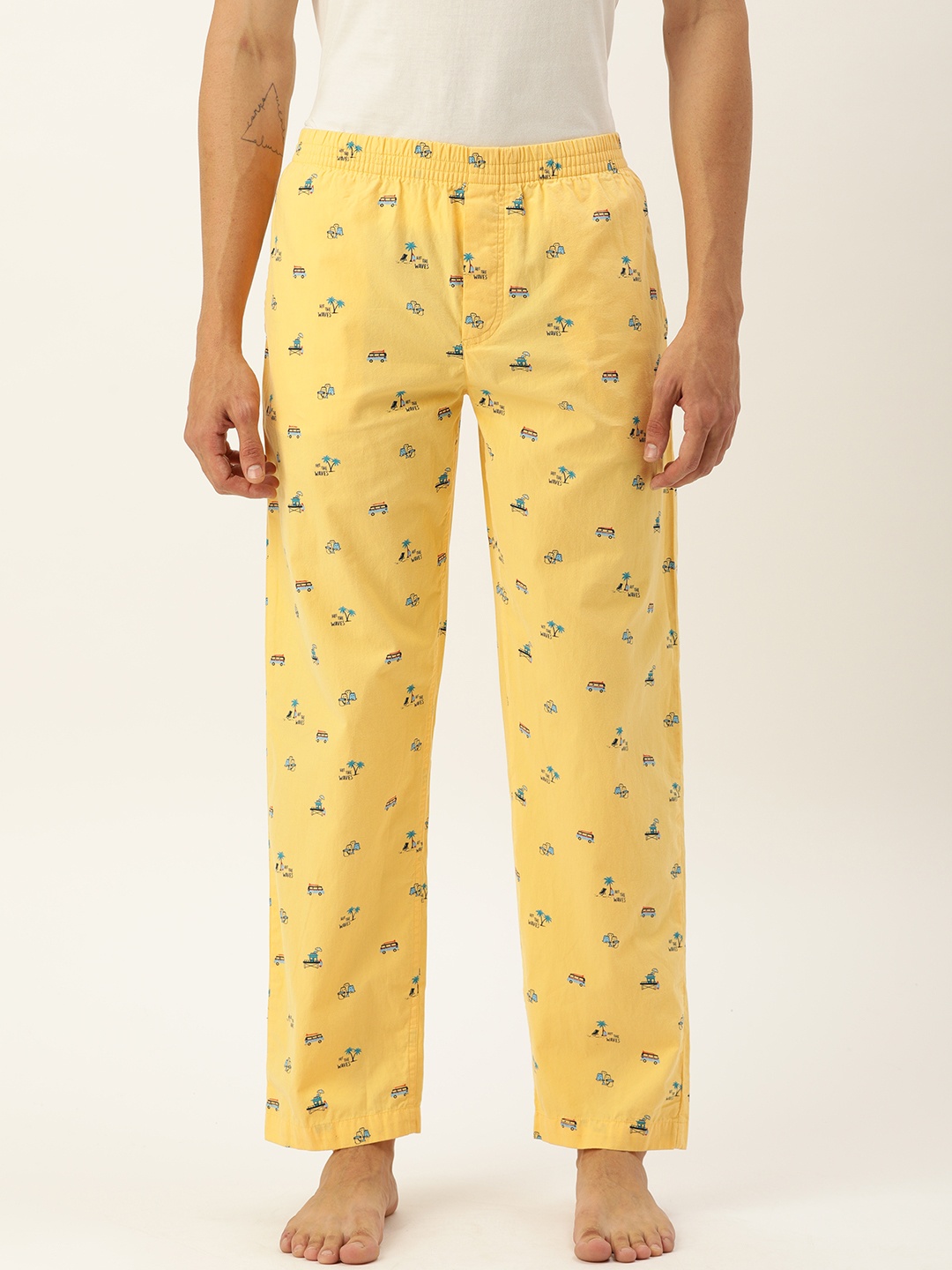 

The Indian Garage Co Men's Yellow and Blue Printed Lounge Pants