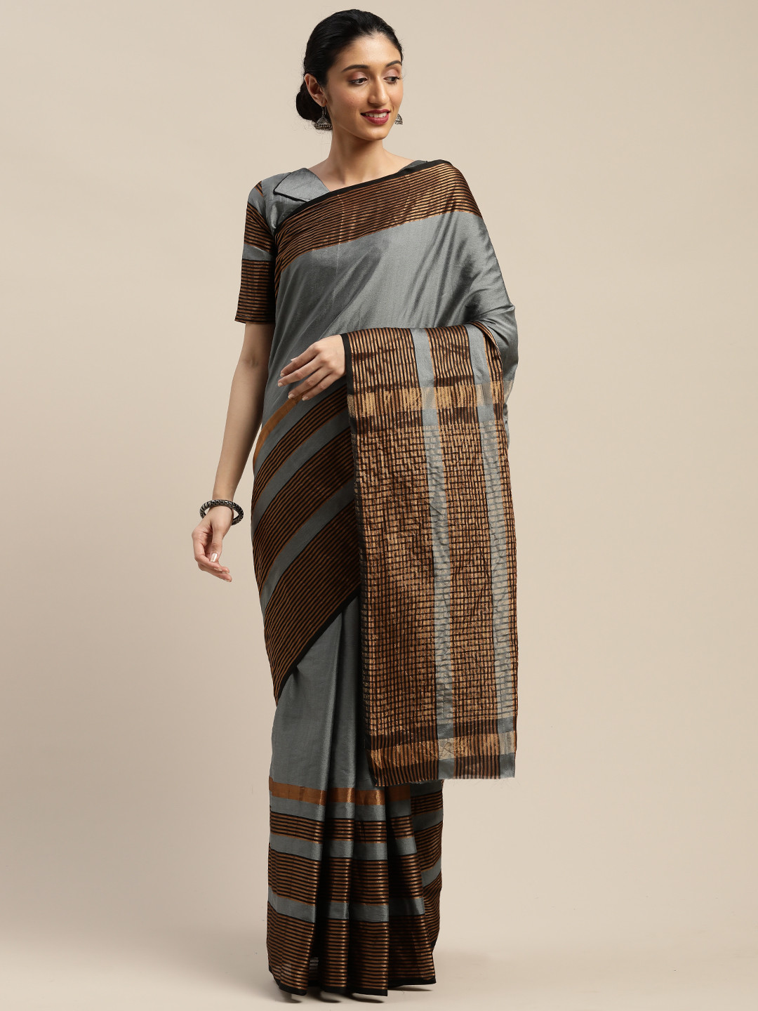 

SHAVYA Charcoal Solid Art Silk Saree