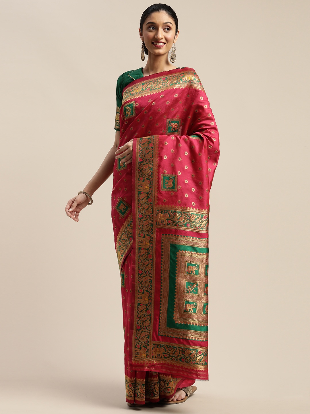 

SHAVYA Pink & Golden Pure Silk Woven Design Patola Saree