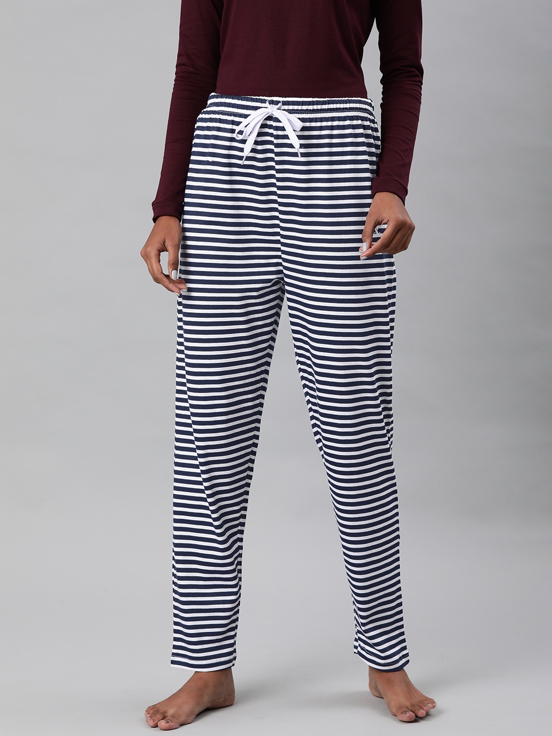 

QUARANTINE Women Blue & White Striped Lounge Pants