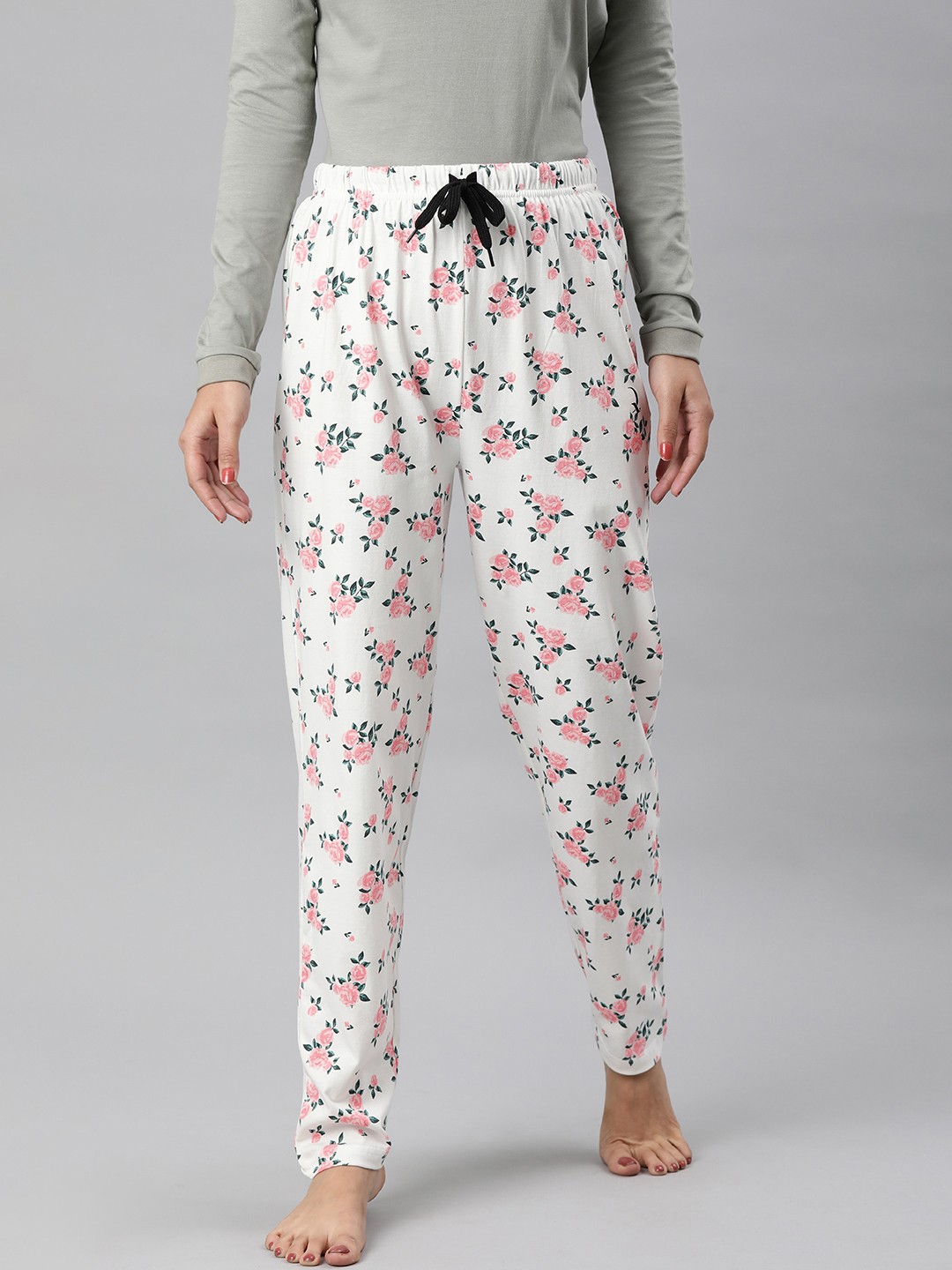 

QUARANTINE Women White And Pink Floral Printed Straight Fit Track Pants
