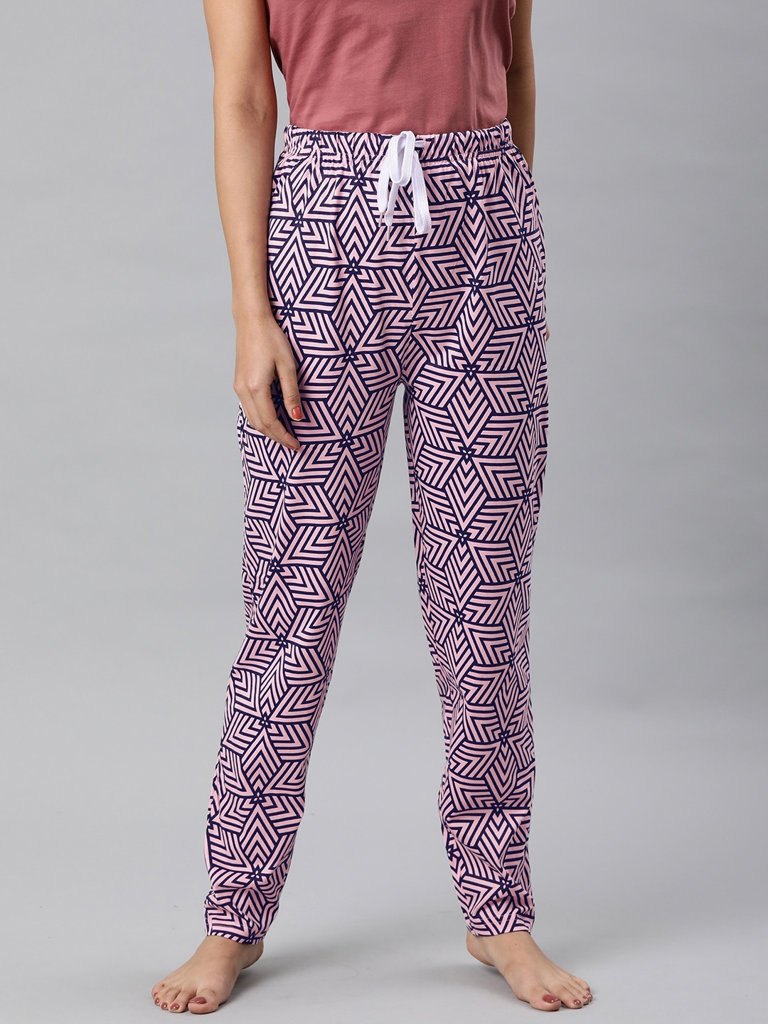 

QUARANTINE Women Pink & Navy Blue Printed Lounge Pants