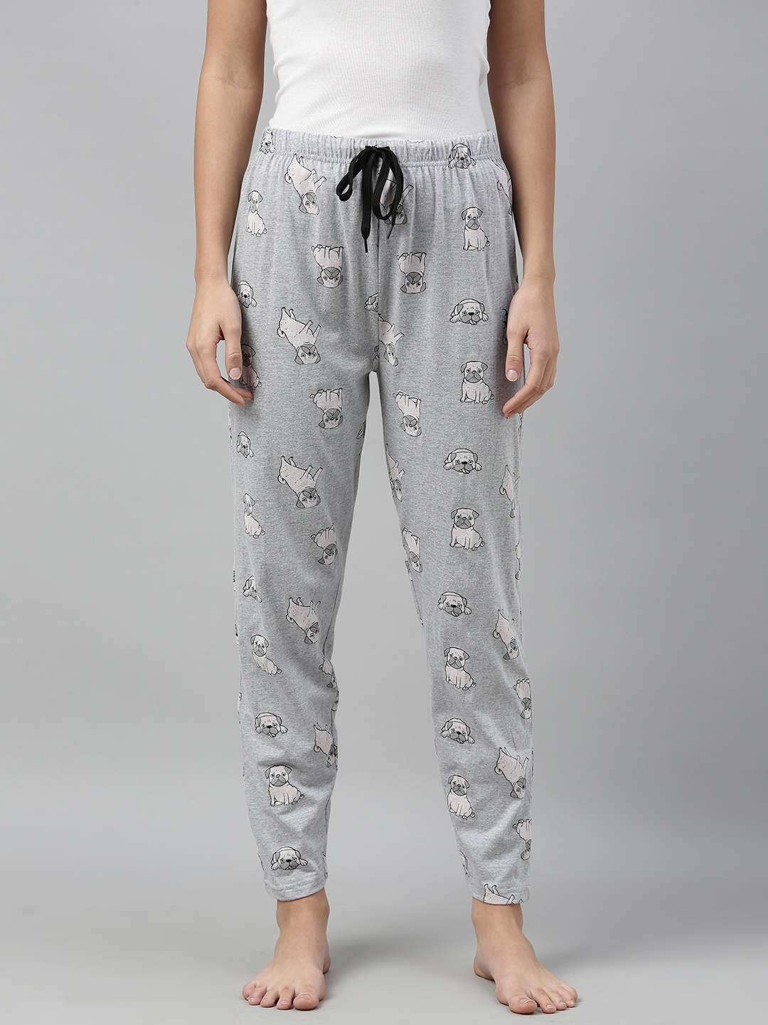 

QUARANTINE Women Grey Melange & White Printed Lounge Pants