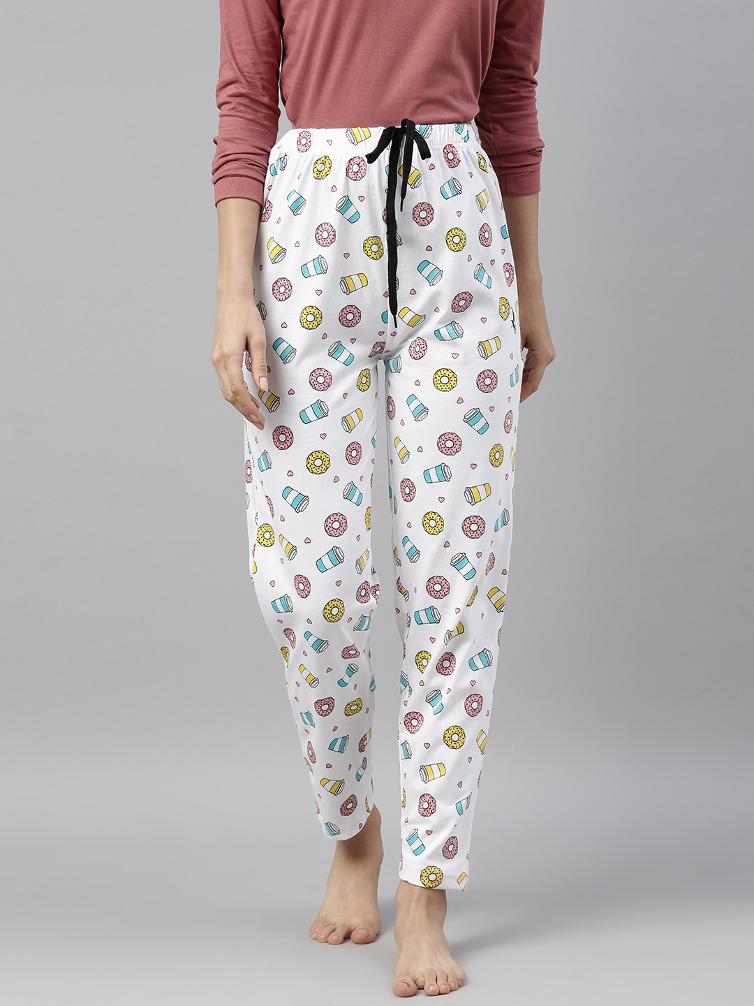 

QUARANTINE Women White & Pink Conversational Printed Lounge Pants