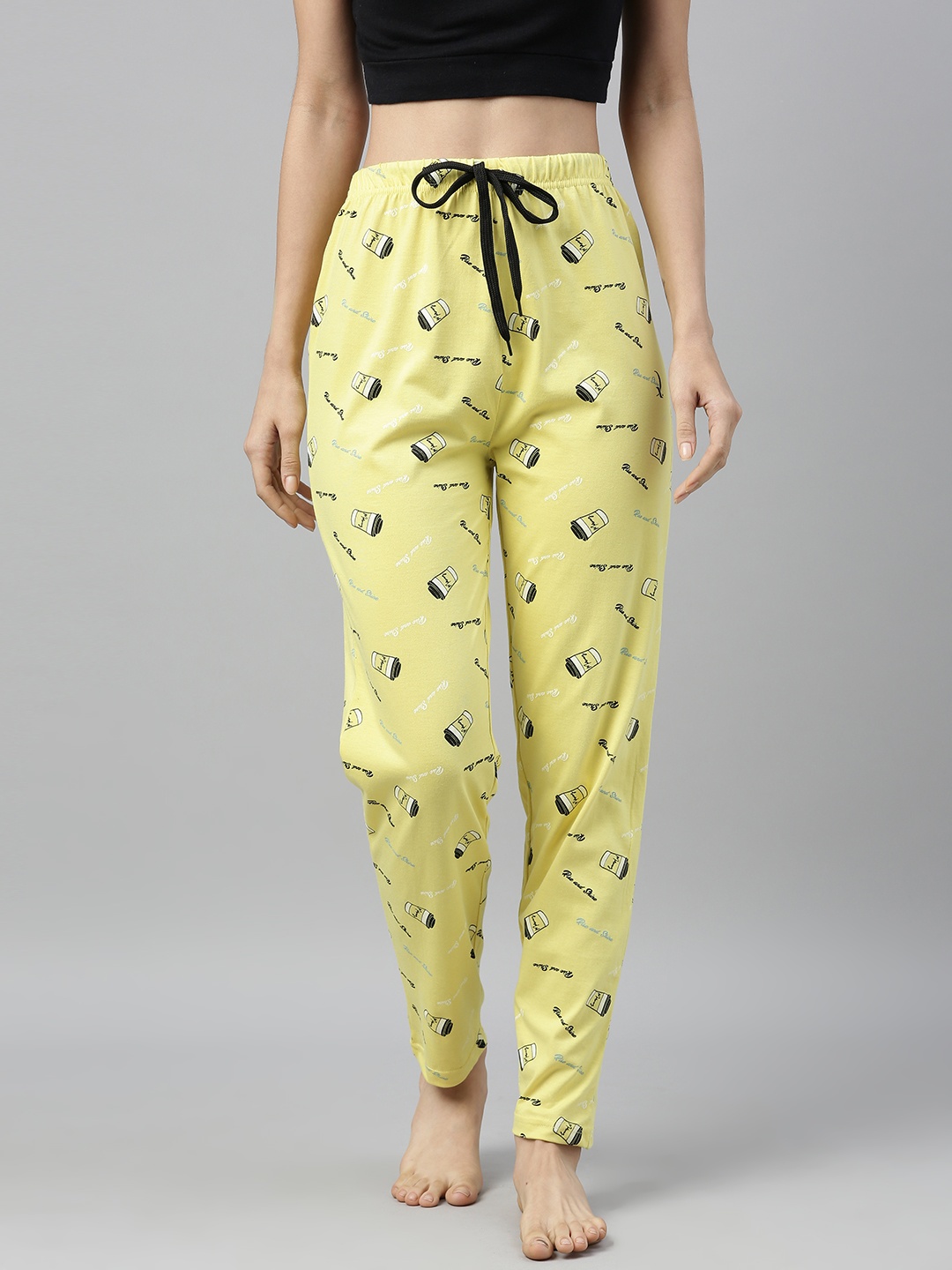 

QUARANTINE Women Yellow & Black Printed Lounge Pants