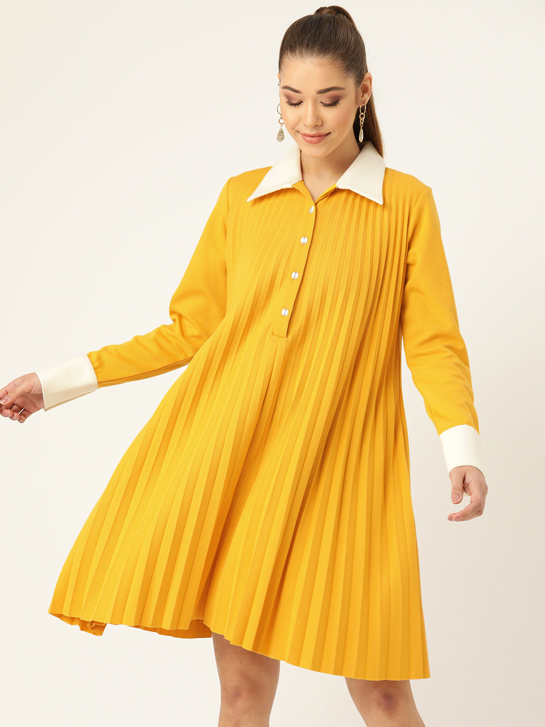 

KASSUALLY Women Mustard Yellow Solid Fit and Flare Dress