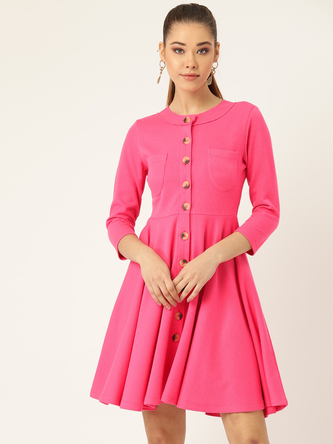 

KASSUALLY Women Fuchsia Solid Fit and Flare Dress