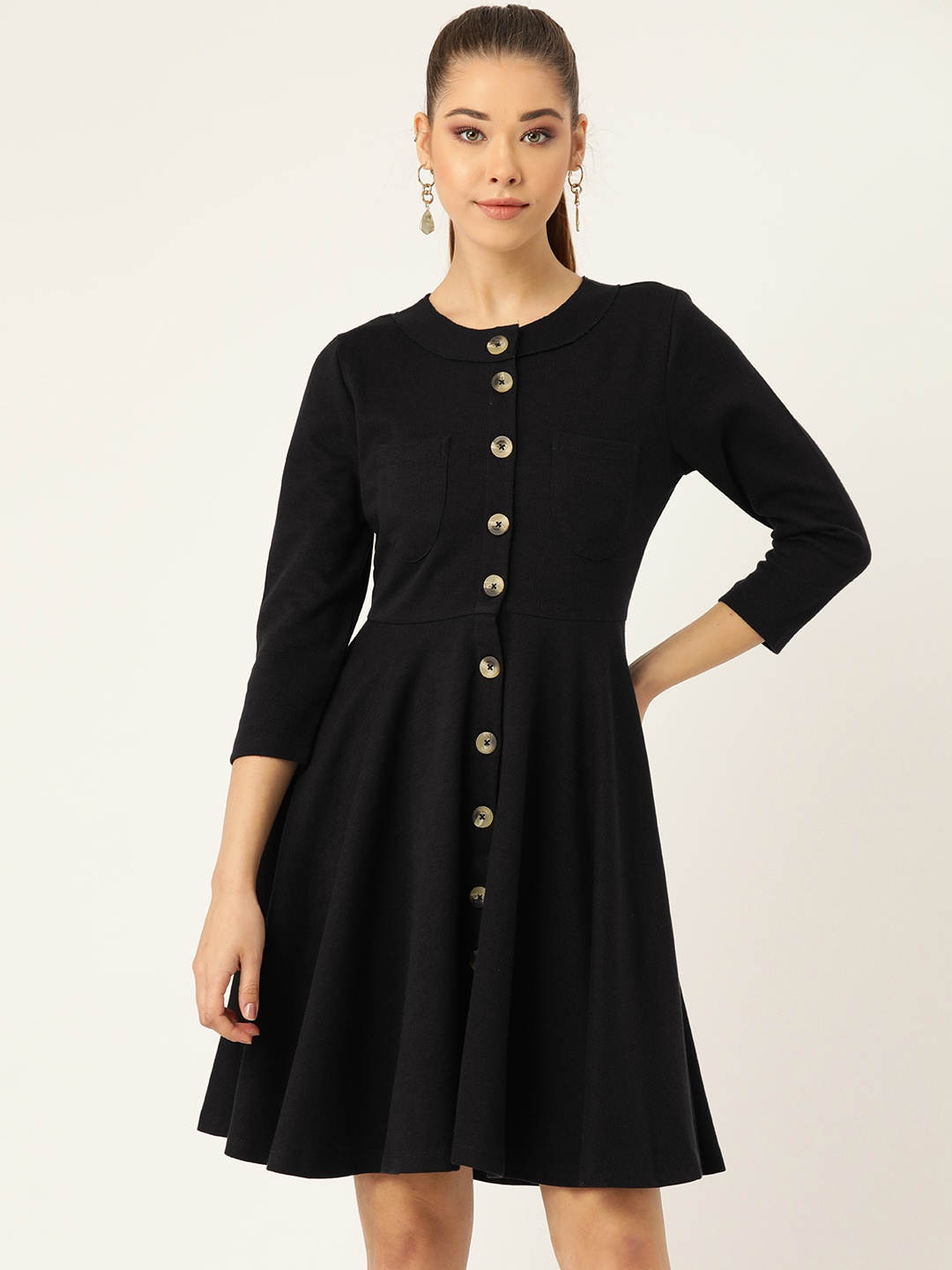 

KASSUALLY Women Black Solid Fit and Flare Dress