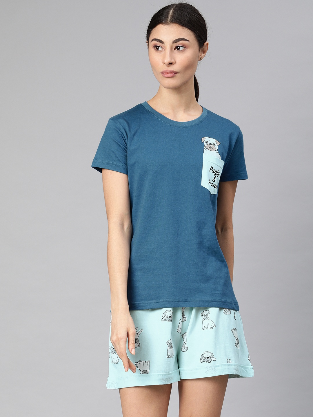 

QUARANTINE Women Blue Solid Night suit