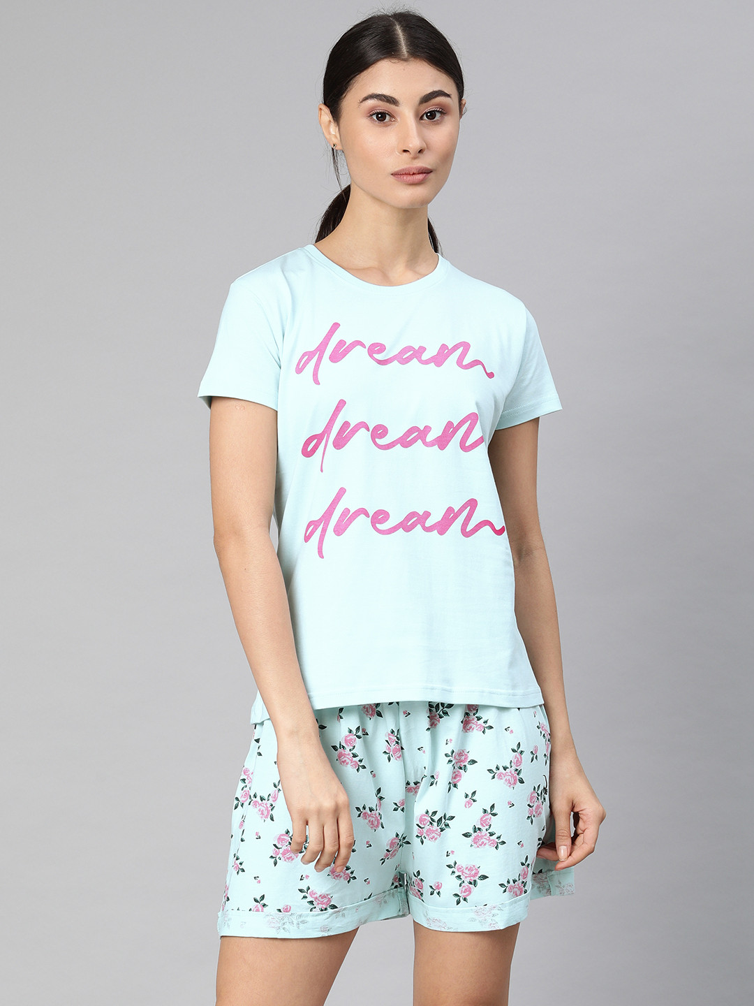 

QUARANTINE Women Blue & Pink Printed Night suit