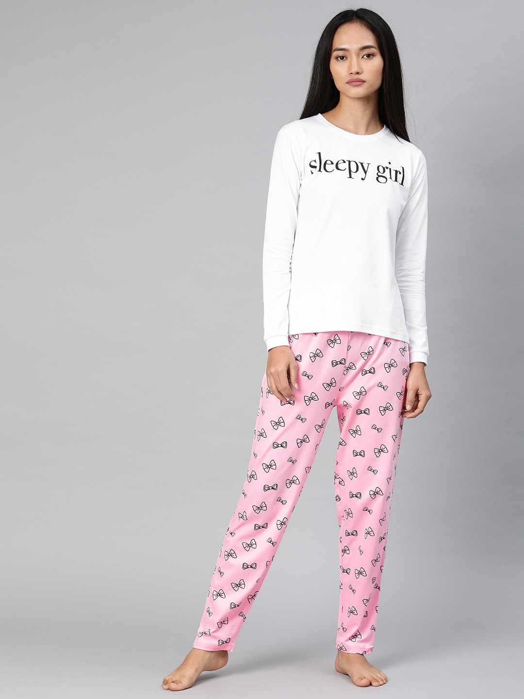 

QUARANTINE Women White & Pink Printed Night suit