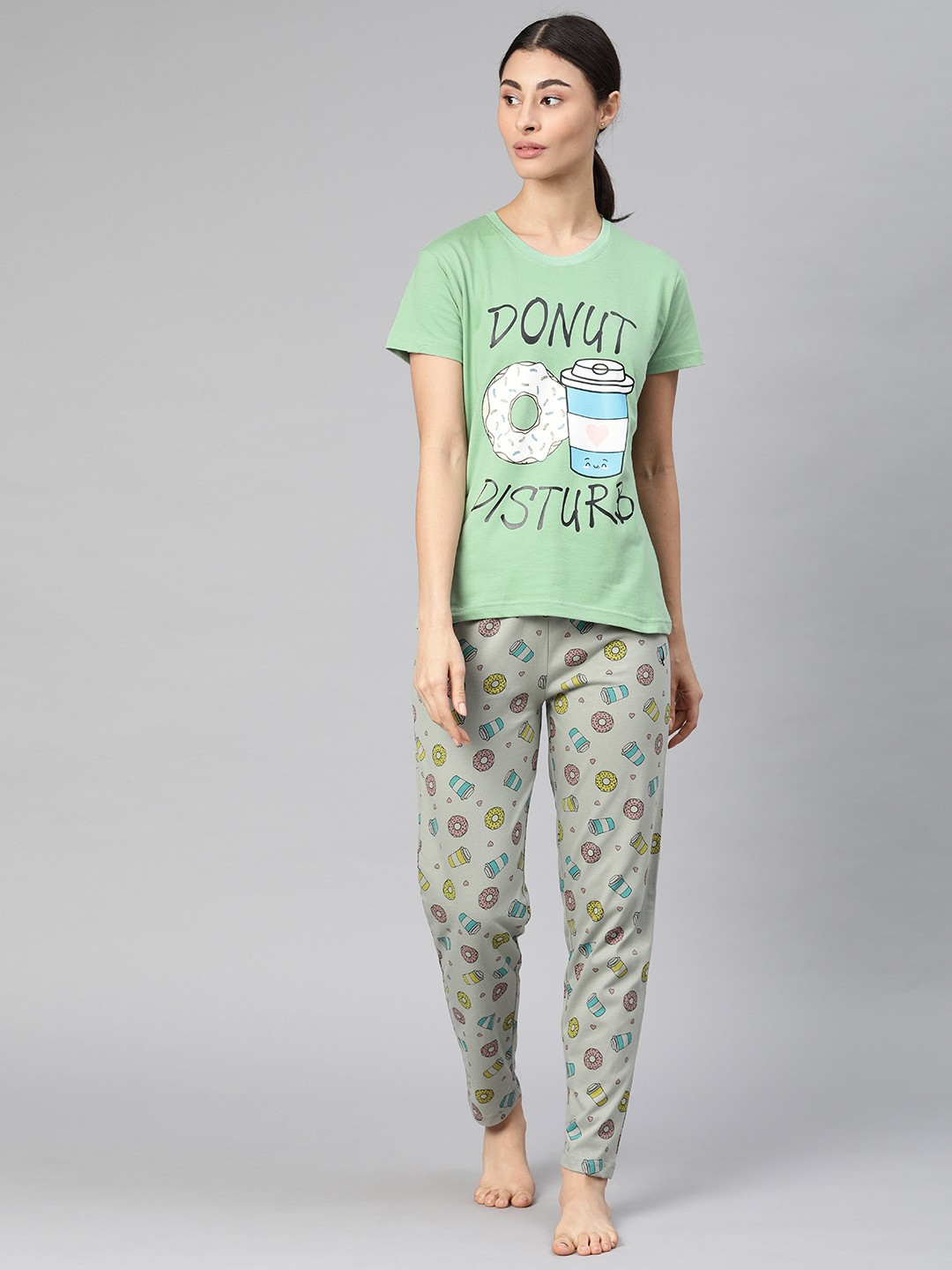 

QUARANTINE Women Green Printed Night suit