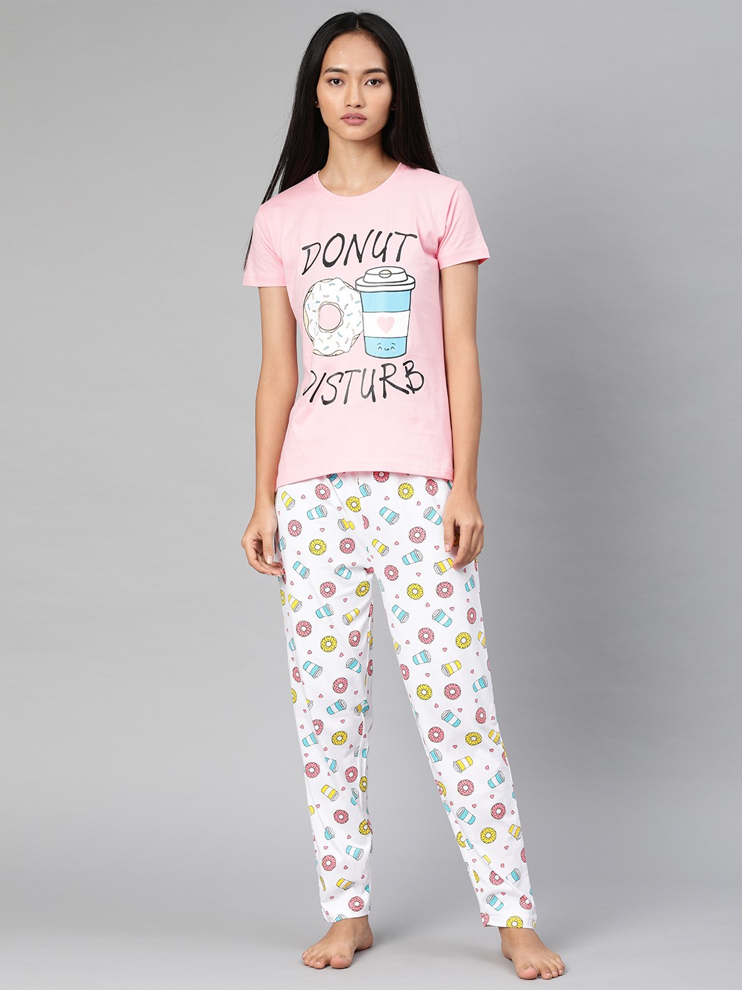 

QUARANTINE Women Pink & White Printed Night suit