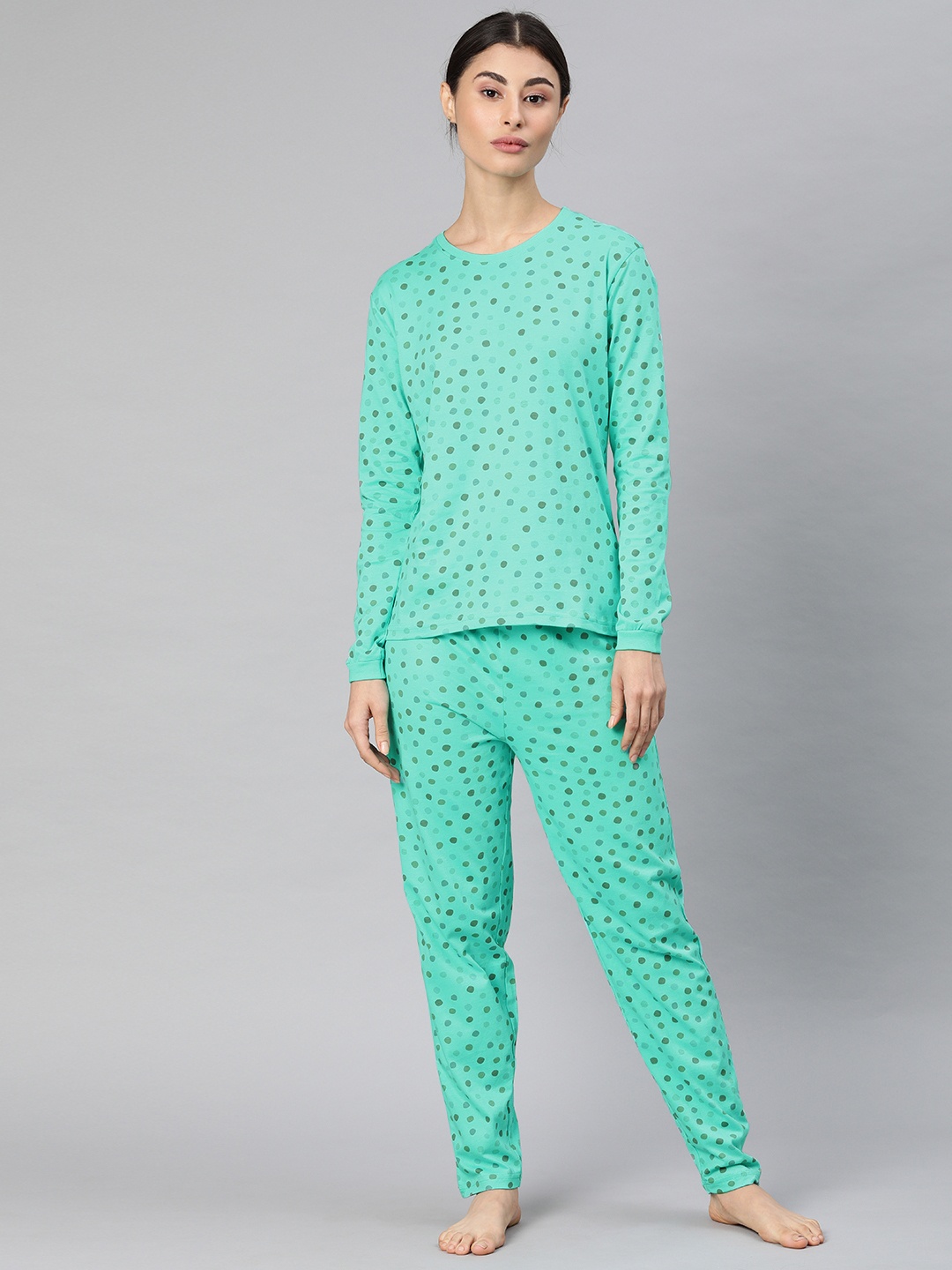 

QUARANTINE Women Sea Green & Grey Printed Night suit