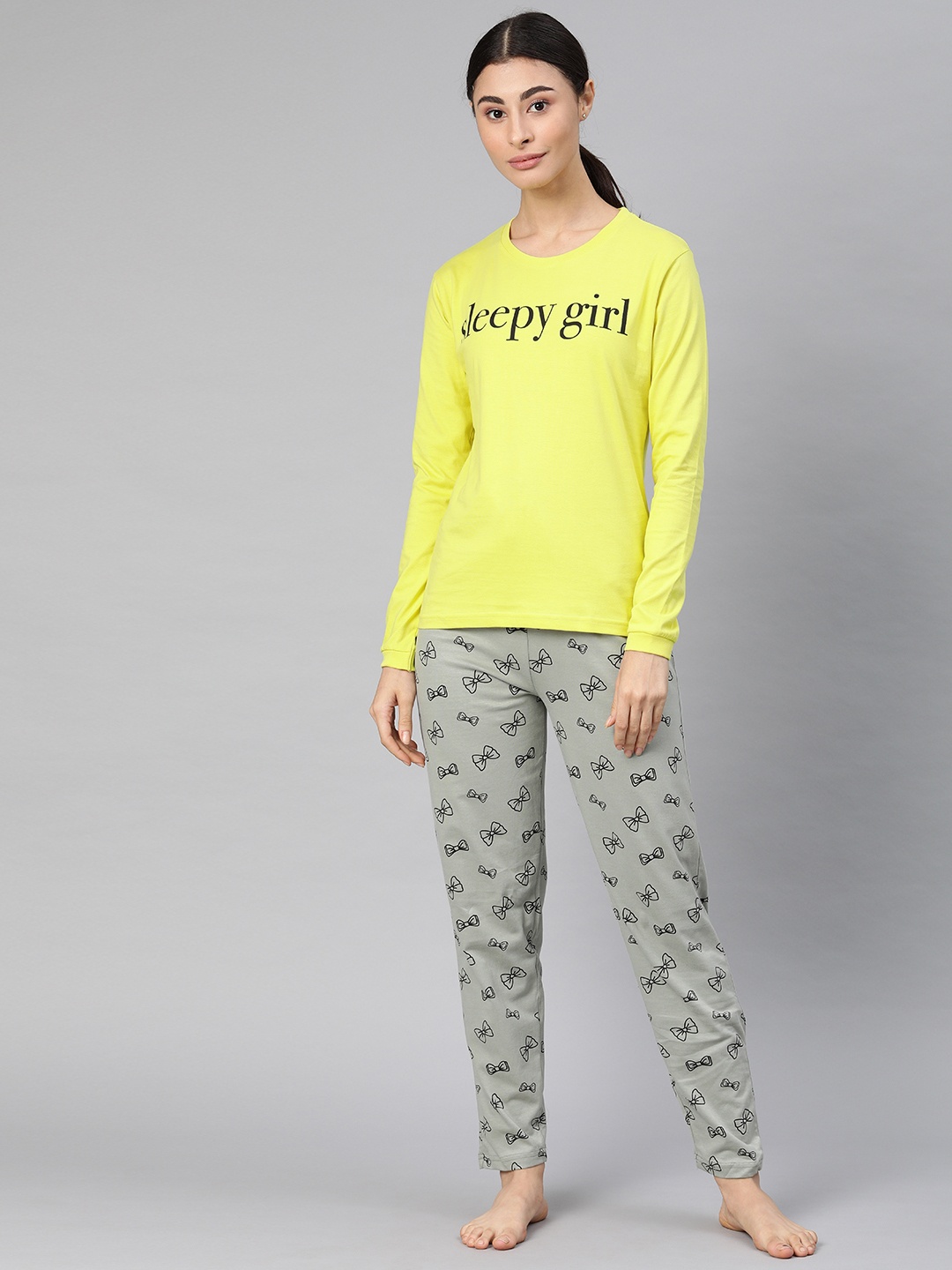 

QUARANTINE Women Yellow & Green Printed Night suit