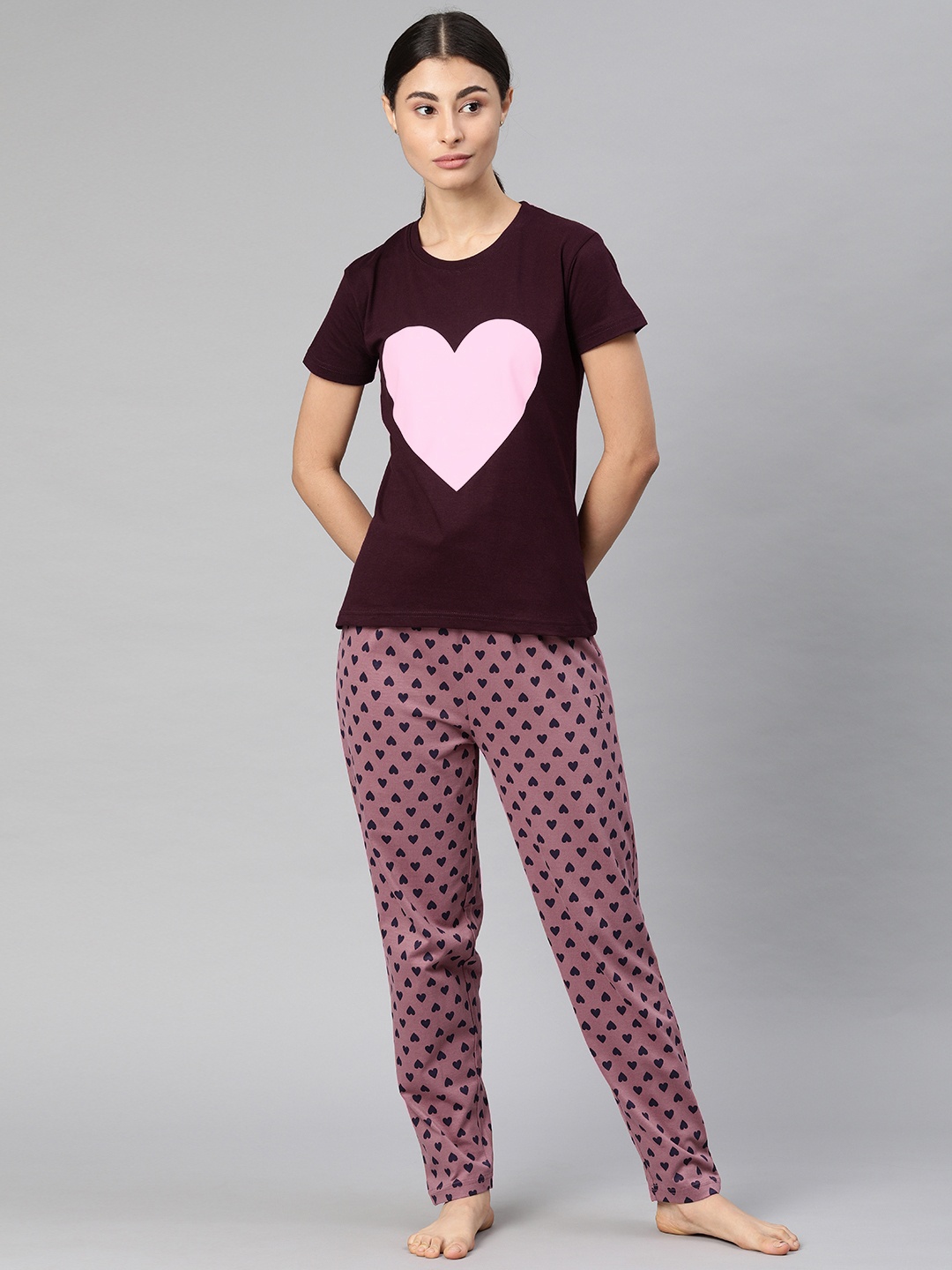 

QUARANTINE Women Pink & Black Printed Night suit